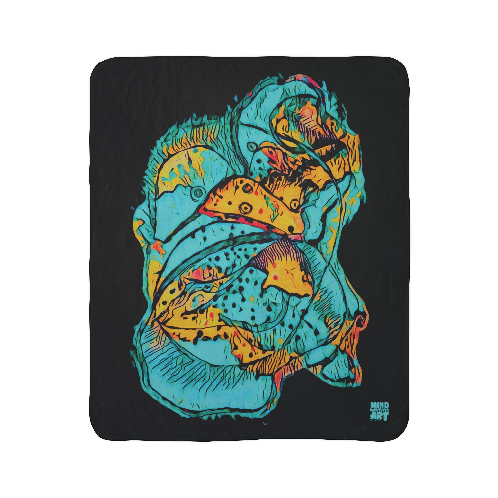 Exploration (Teal, Black Background) Fleece Sherpa Blanket