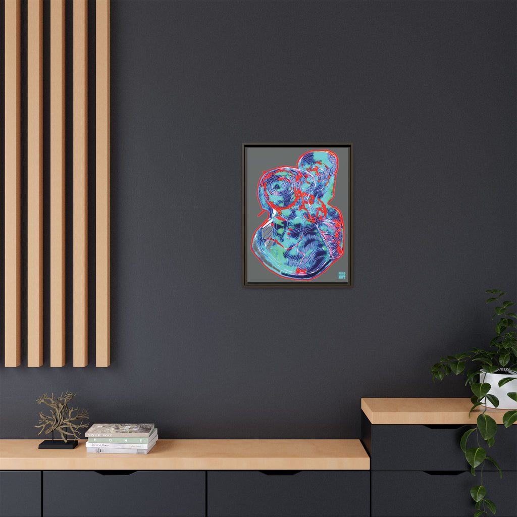 Curiosity (Red & Teal, Dark Gray Background) Matte Canvas, Framed