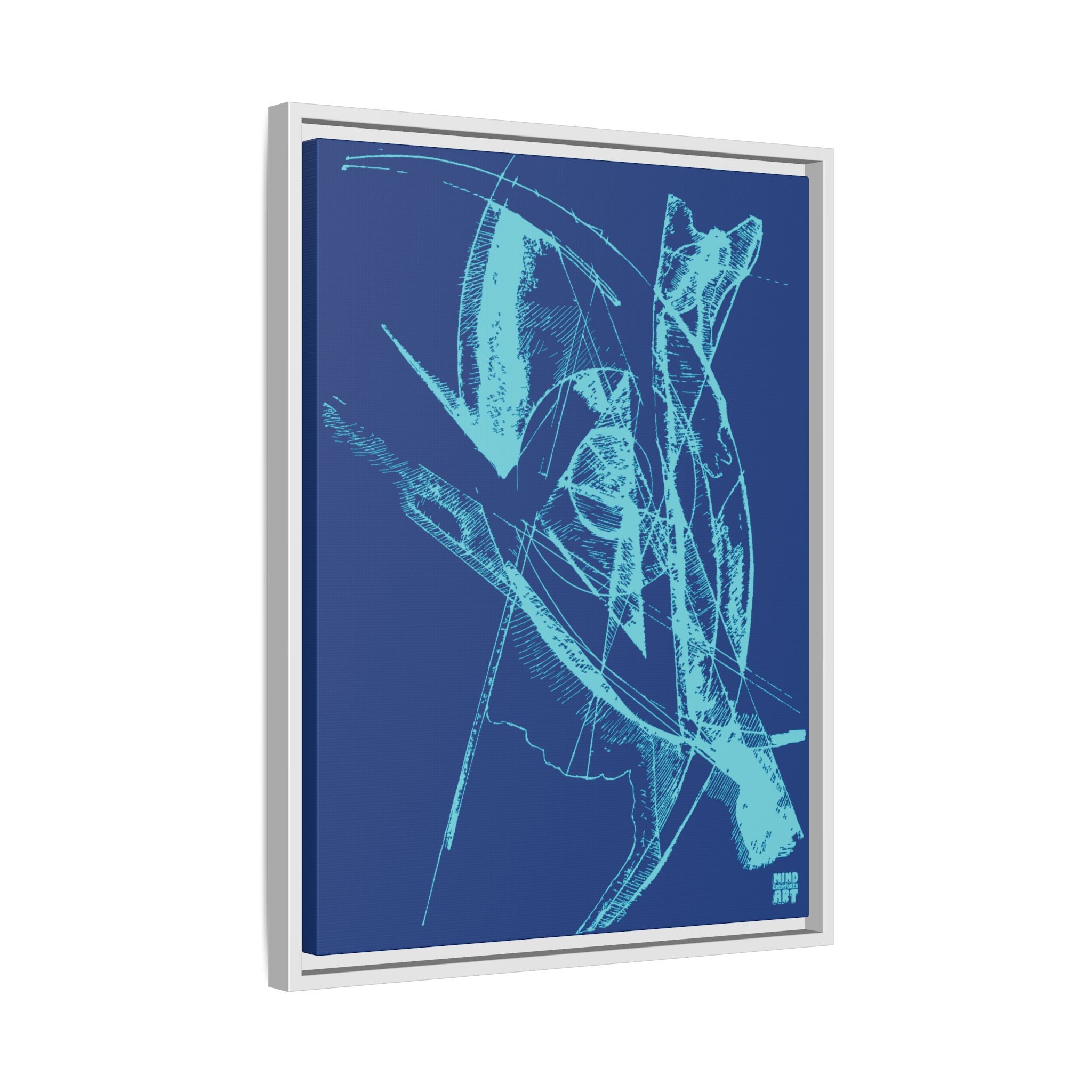 Watching (Aqua, Dark Blue Background) Matte Canvas, Framed