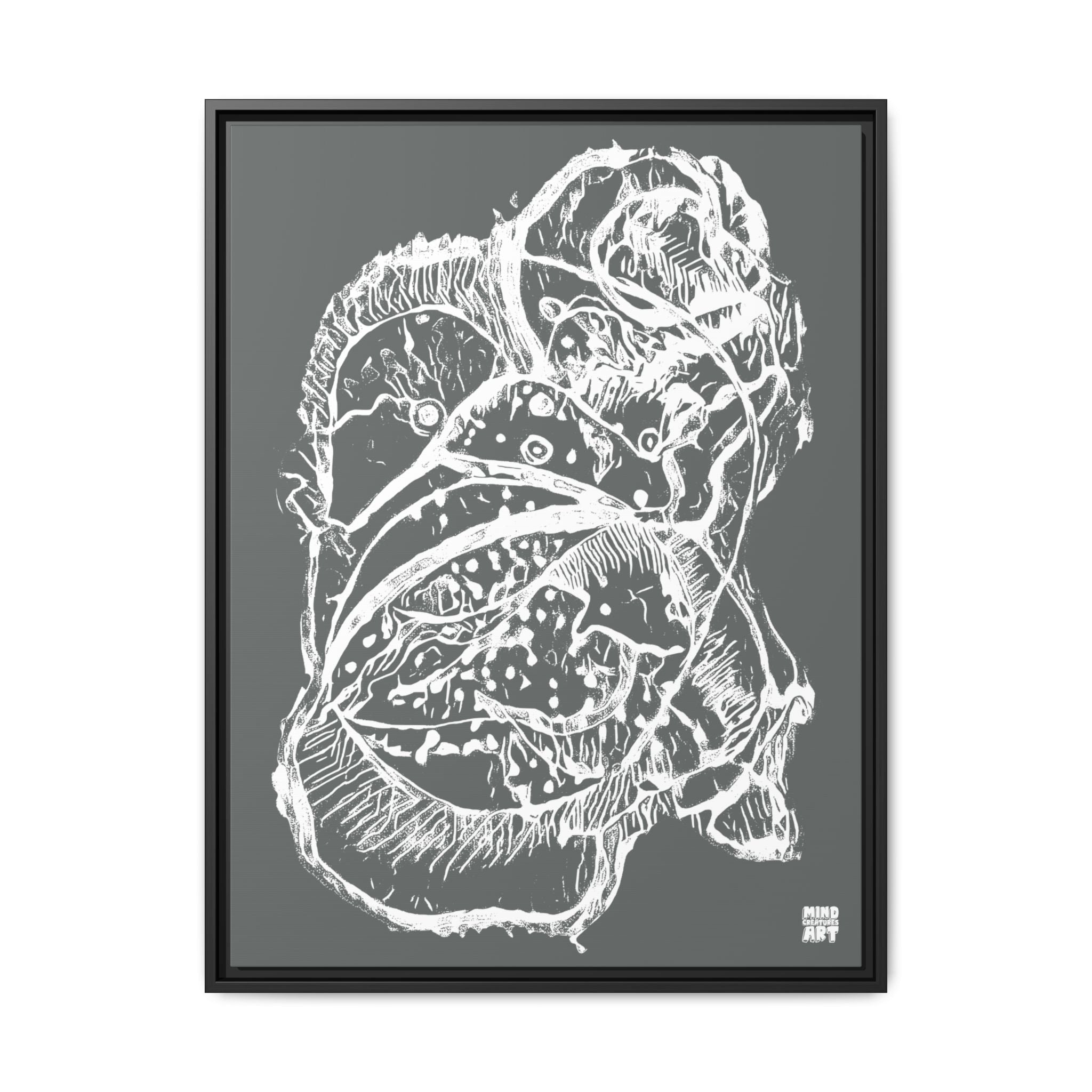 Exploration (White, Dark Gray Background) Matte Canvas, Framed