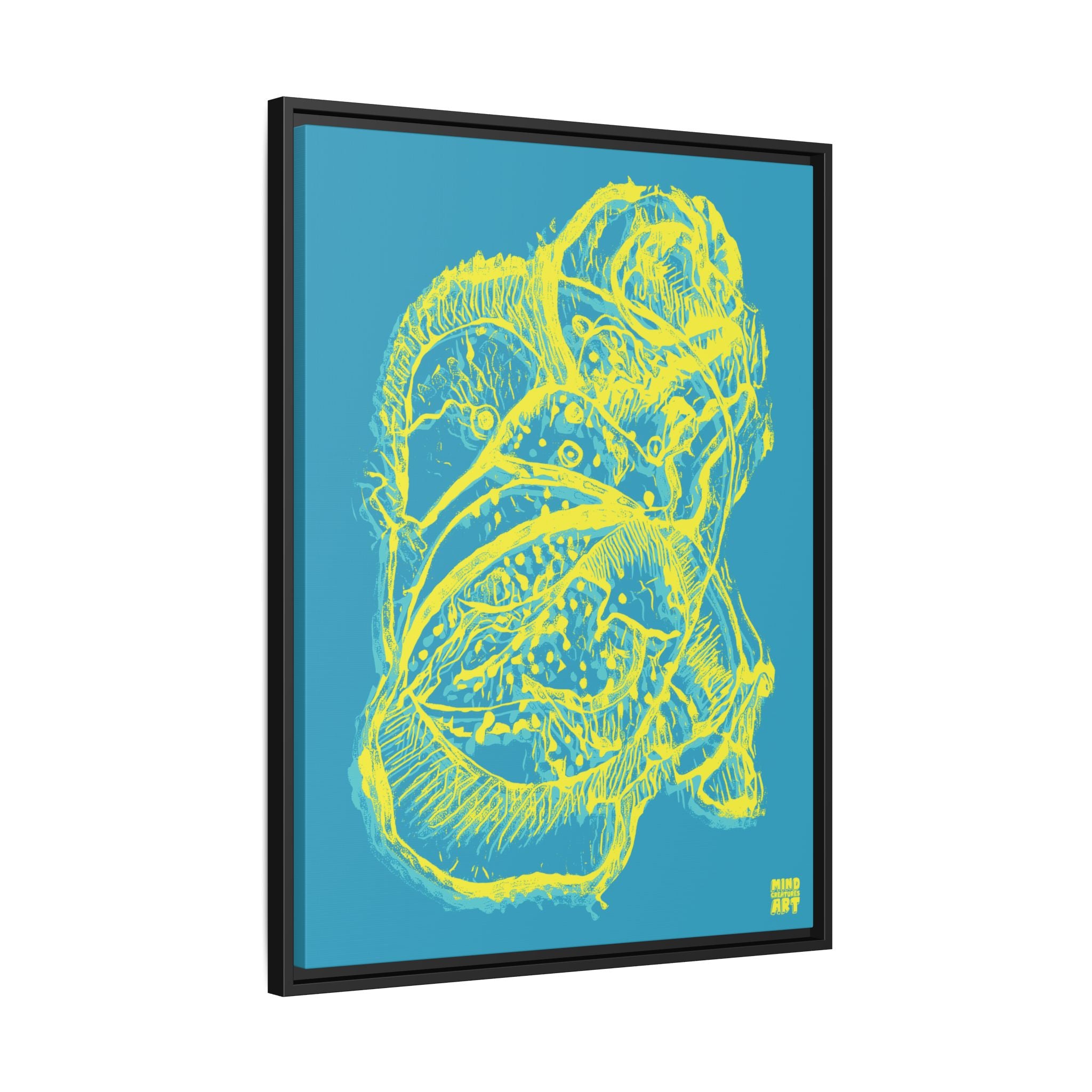 Exploration (Blur, Blue & Yellow, Dark Blue Background) Matte Canvas, Framed