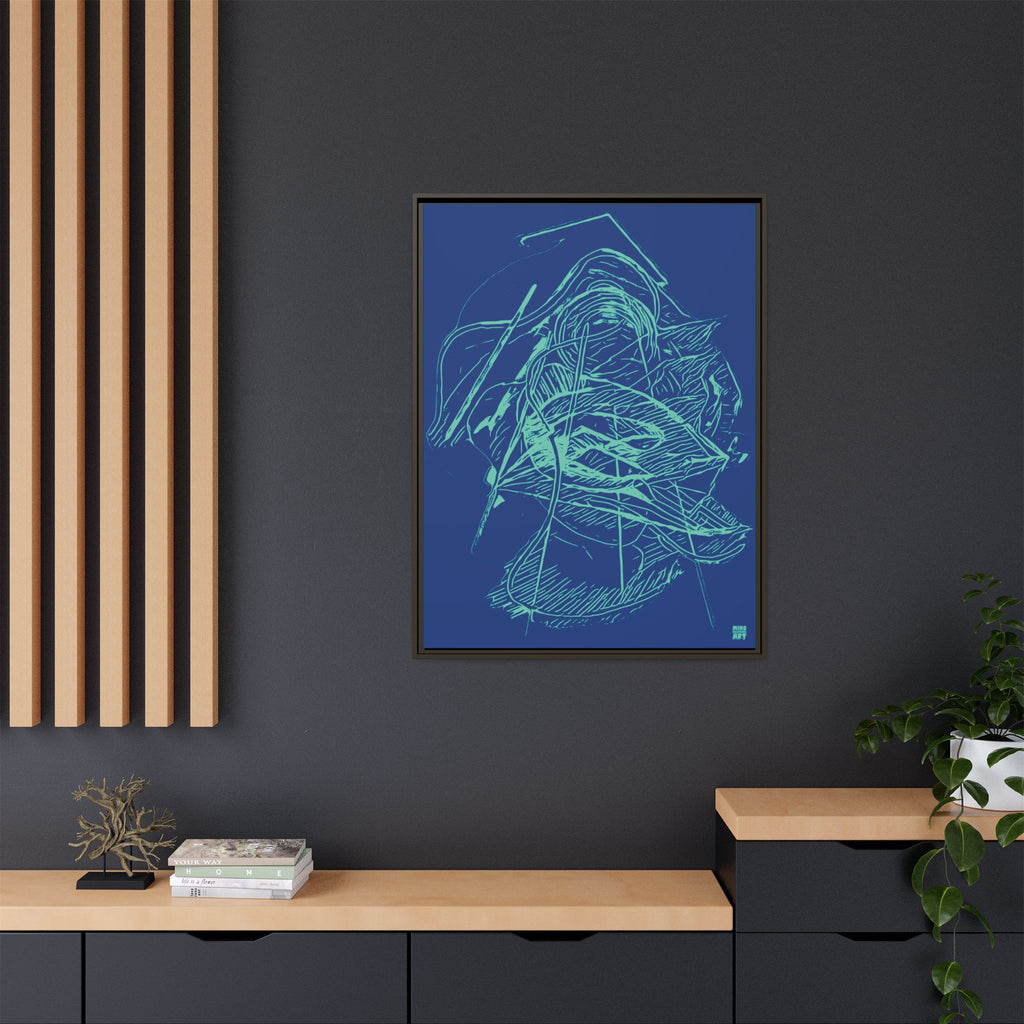 Dive Reflex (Teal, Dark Blue Background) Matte Canvas, Framed