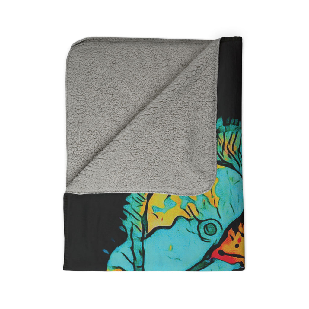 Exploration (Teal, Black Background) Fleece Sherpa Blanket