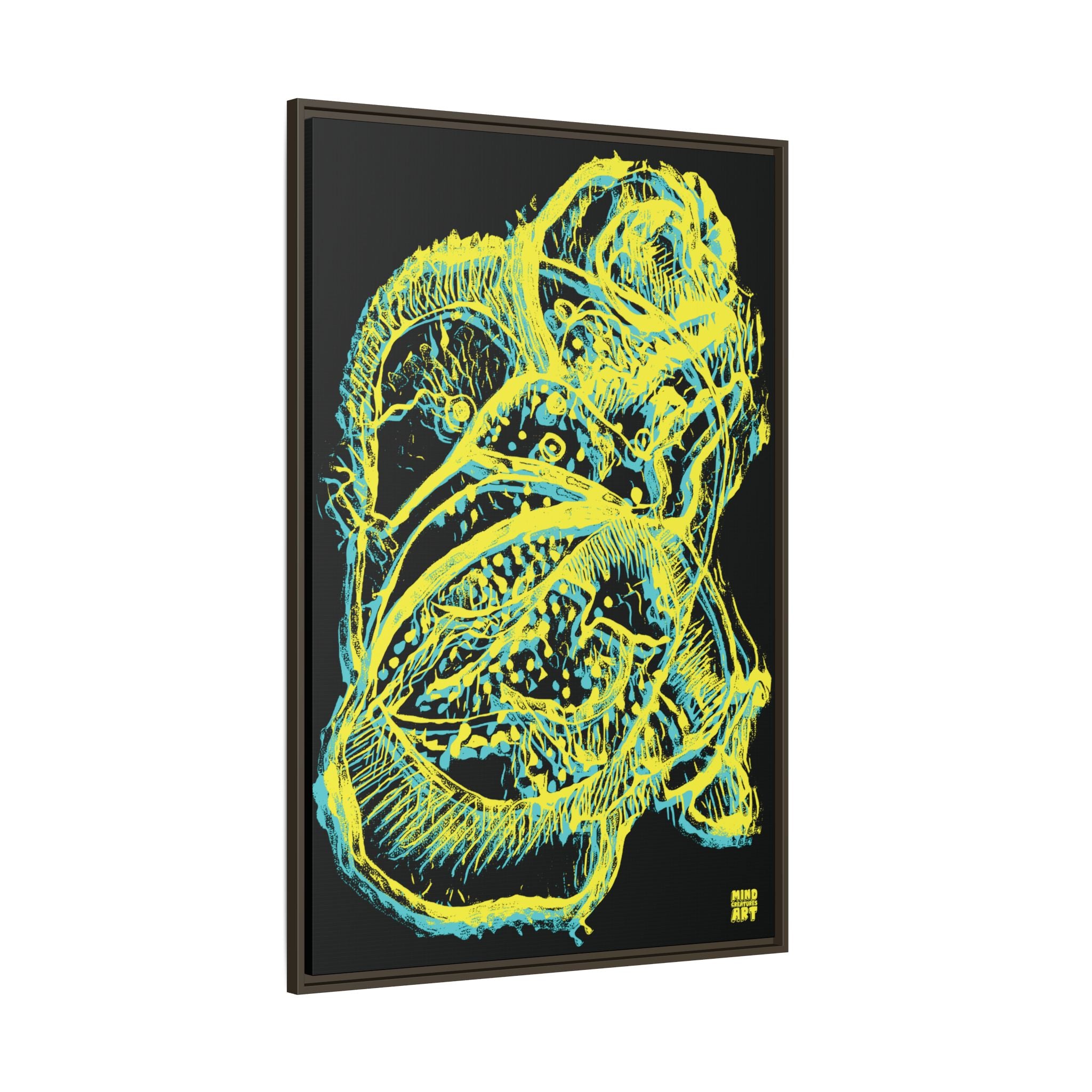 Exploration (Blur, Blue & Yellow, Black Background) Matte Canvas, Framed