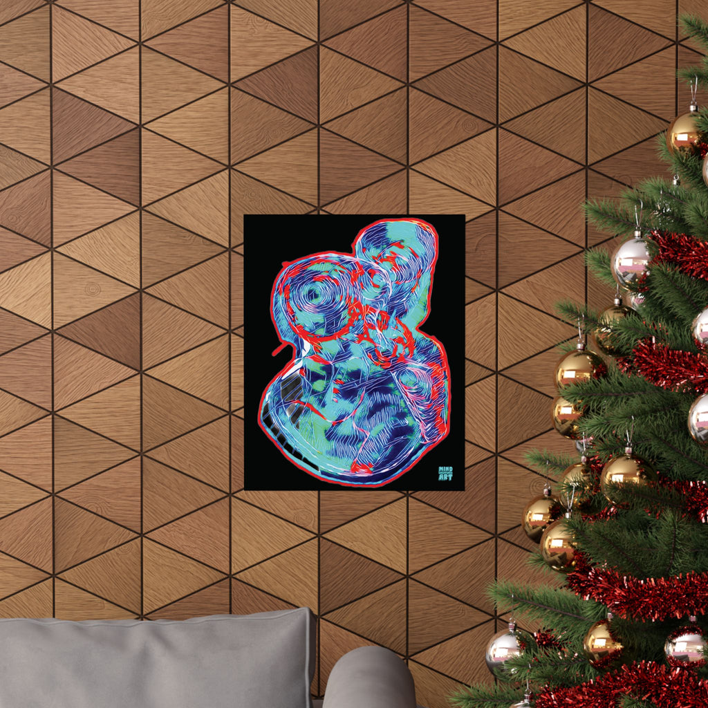 Curiosity (Red & Teal, Black Background) Matte Vertical Poster