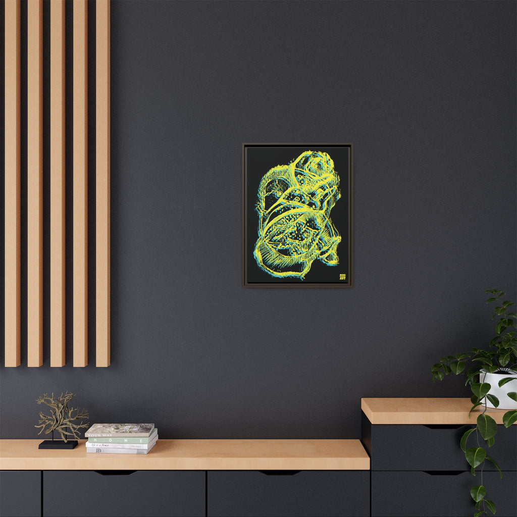 Exploration (Blur, Blue & Yellow, Black Background) Matte Canvas, Framed
