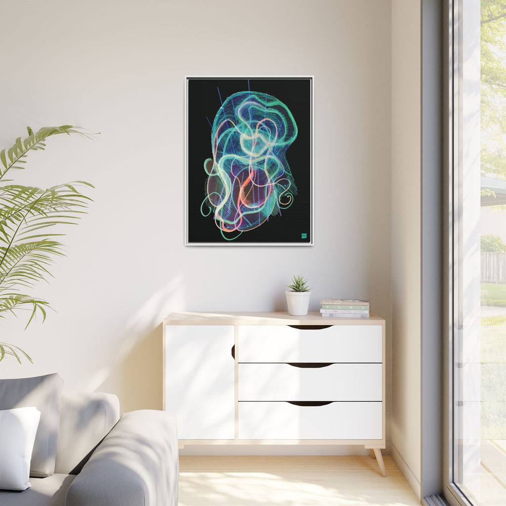 Davy Jones (Electric Teal, Black Background) Matte Canvas, Framed