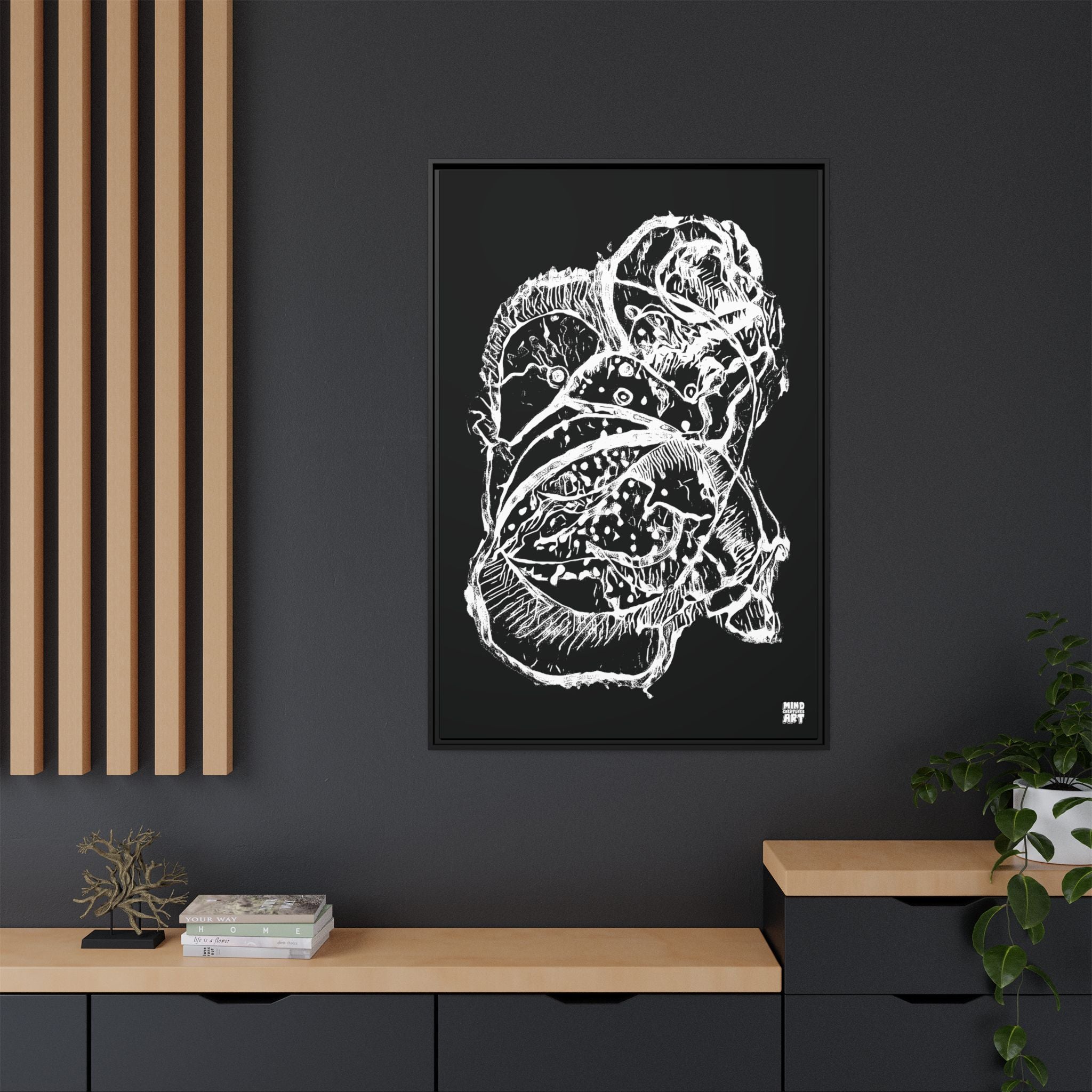 Exploration (White, Black Background) Matte Canvas, Framed