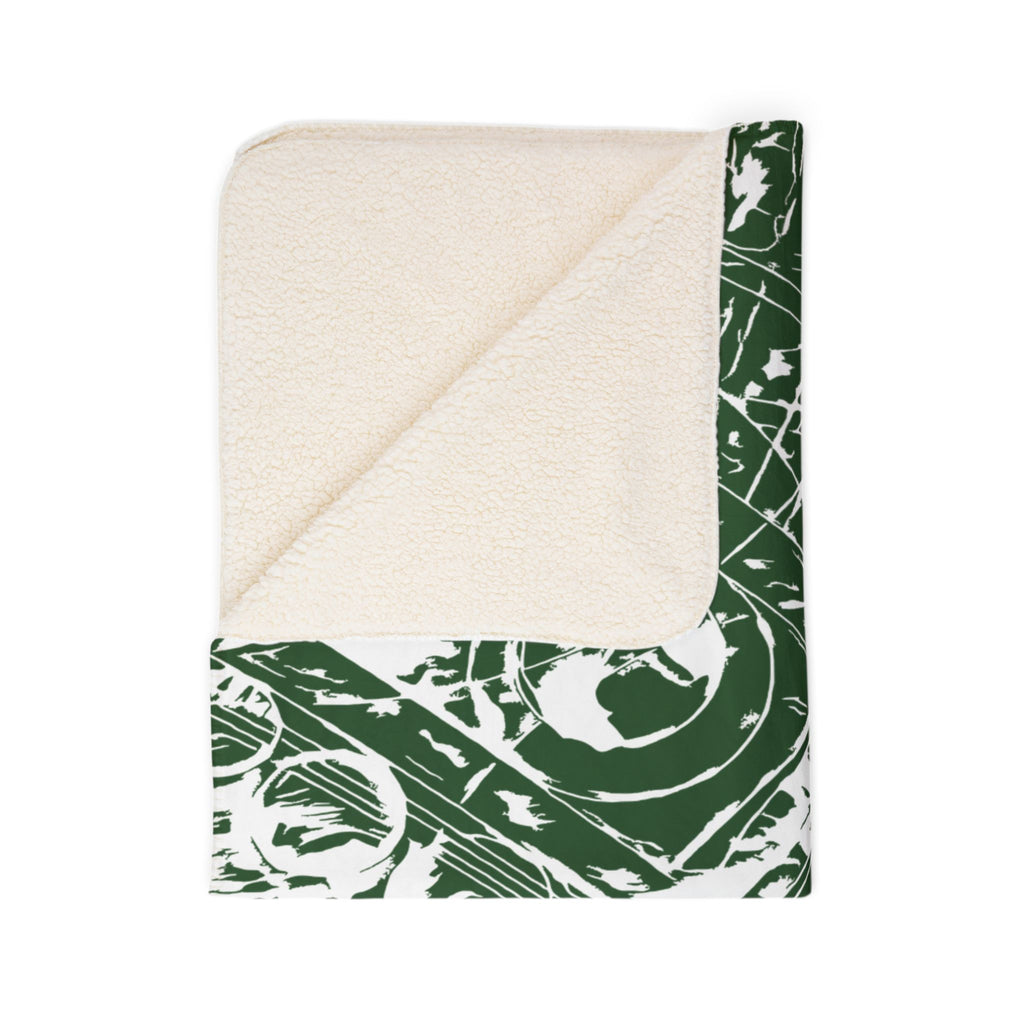 Love (White, Mirror, Dark Green Background) Fleece Sherpa Blanket