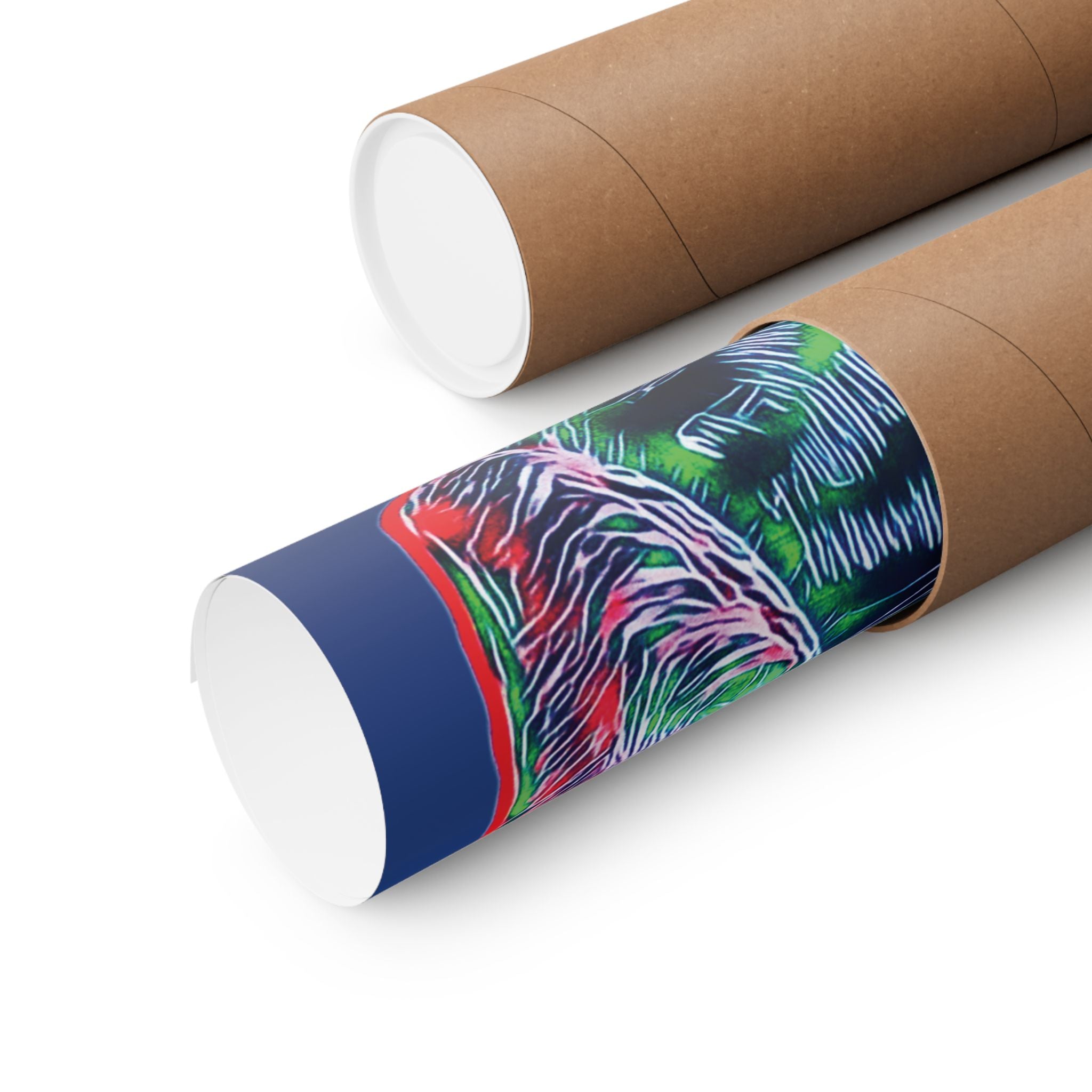 Curiosity (Red & Green, Dark Blue Background) Matte Poster