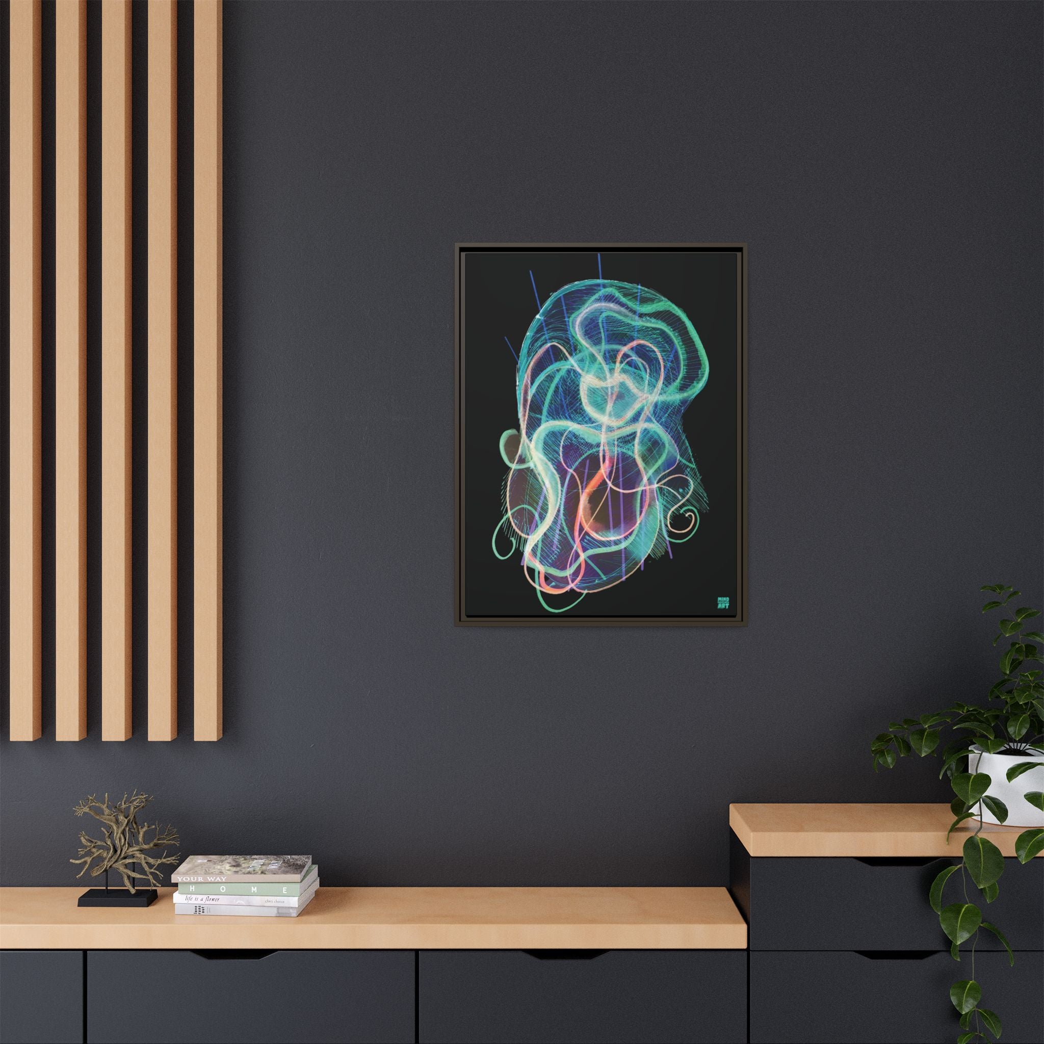 Davy Jones (Electric Teal, Black Background) Matte Canvas, Framed