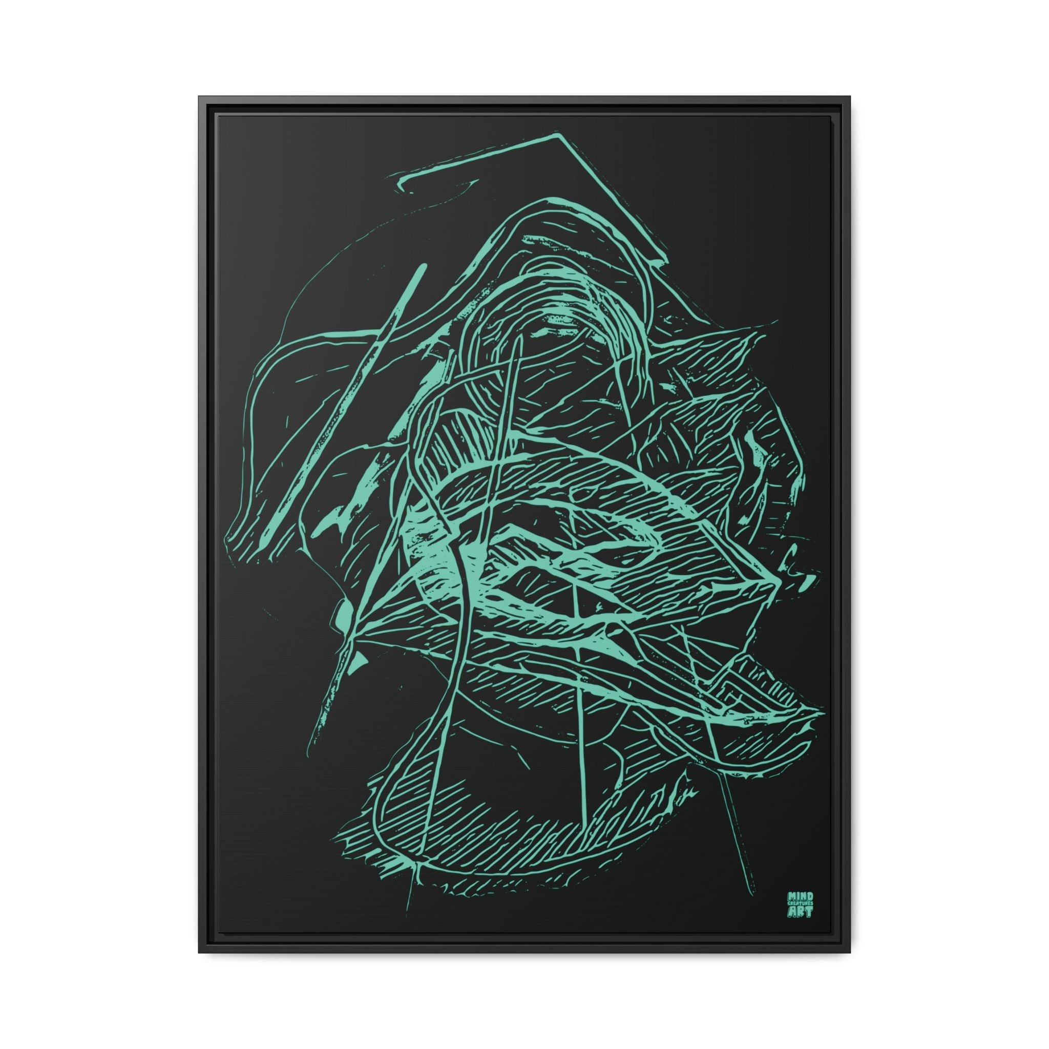 Dive Reflex (Teal, Black Background) Matte Canvas, Framed