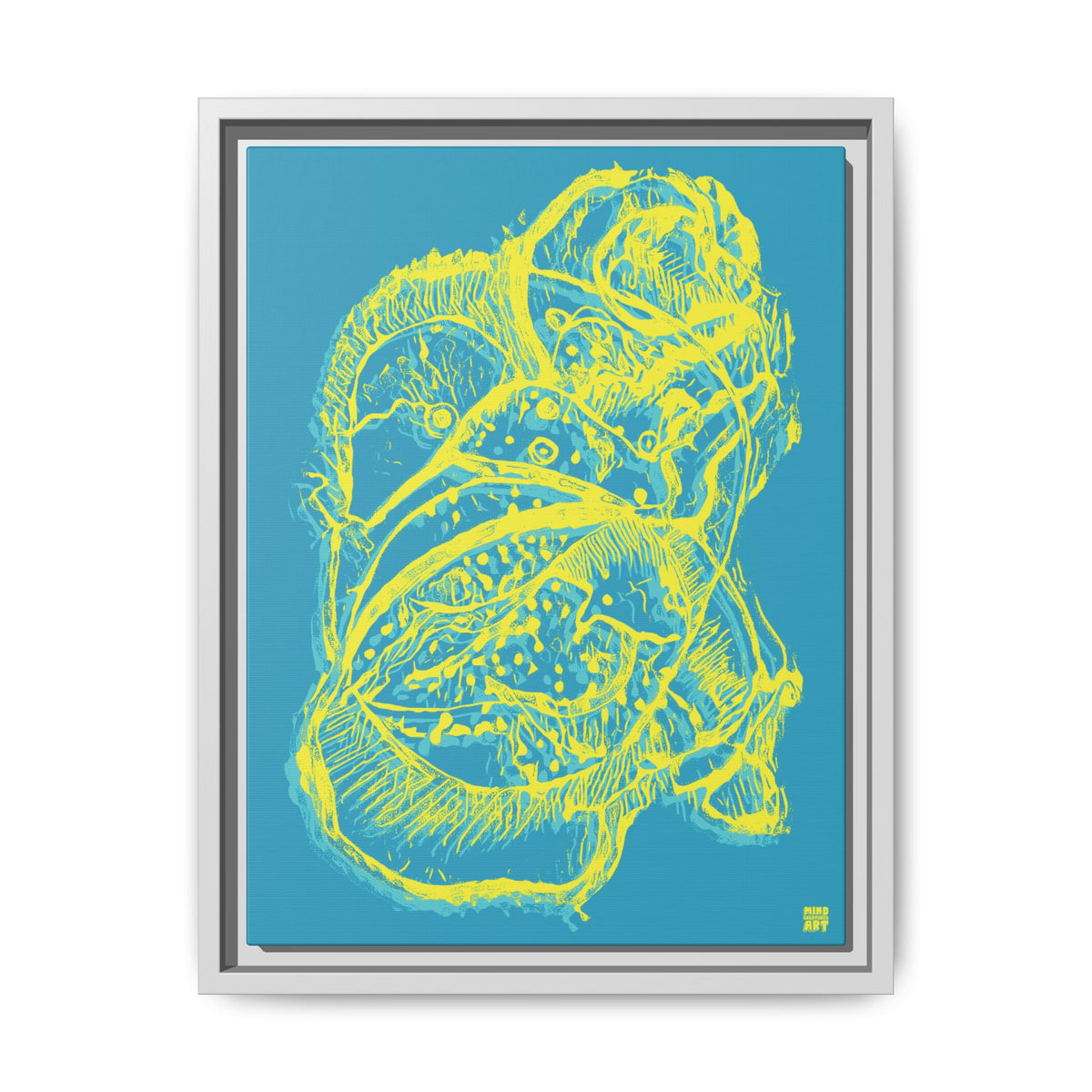 Exploration (Blur, Blue & Yellow, Dark Blue Background) Matte Canvas, Framed