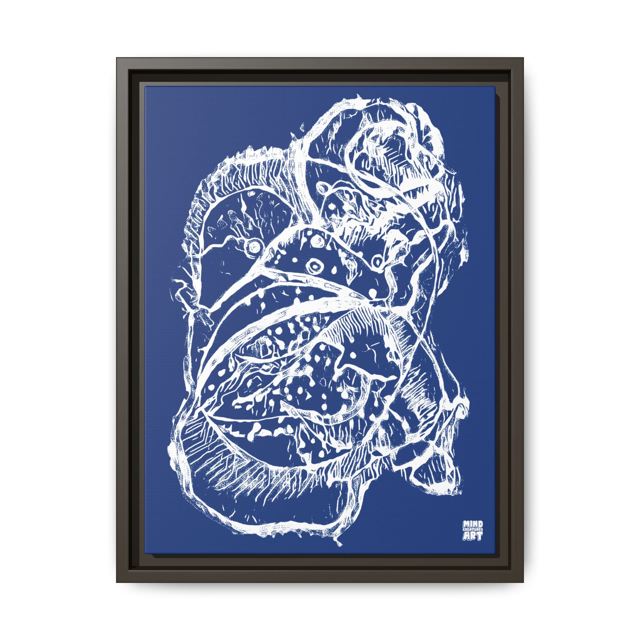 Exploration (White, Dark Blue Background) Matte Canvas, Framed