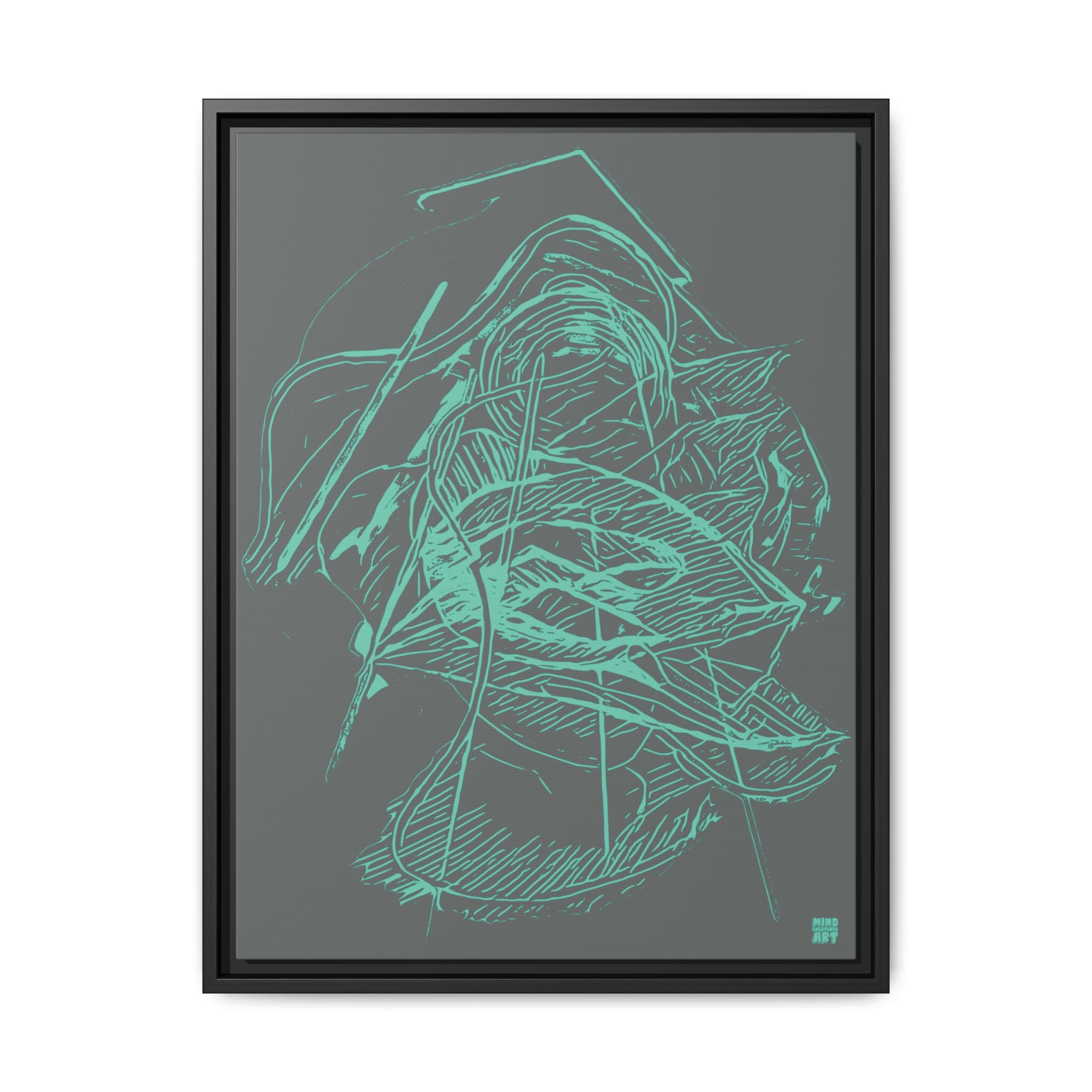 Dive Reflex (Teal, Dark Gray Background) Matte Canvas, Framed