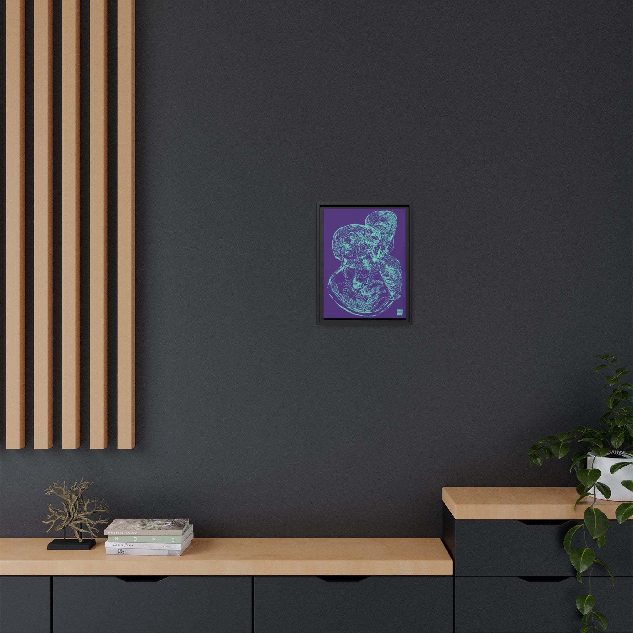 Curiosity (Teal, Purple Background) Matte Canvas, Framed
