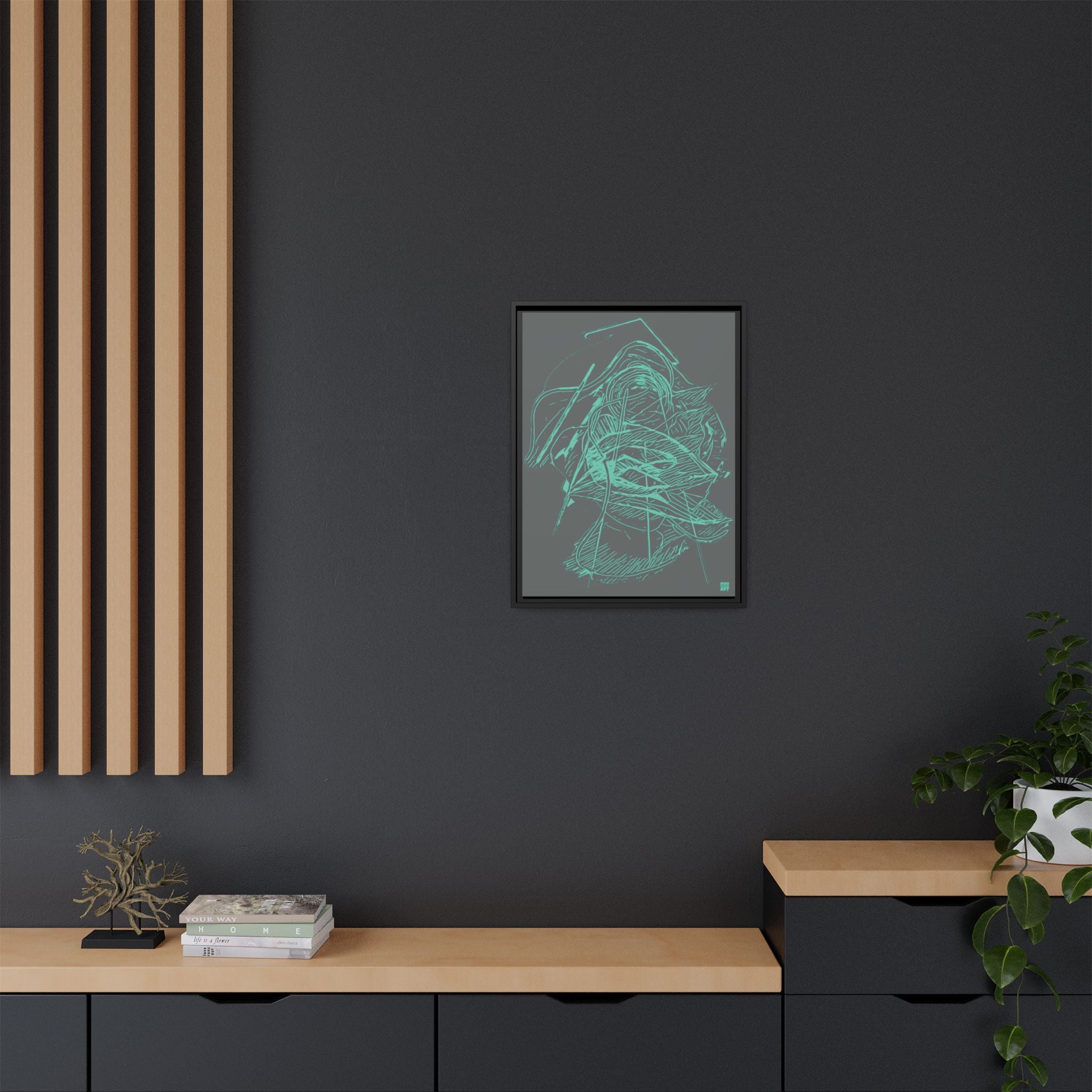 Dive Reflex (Teal, Dark Gray Background) Matte Canvas, Framed