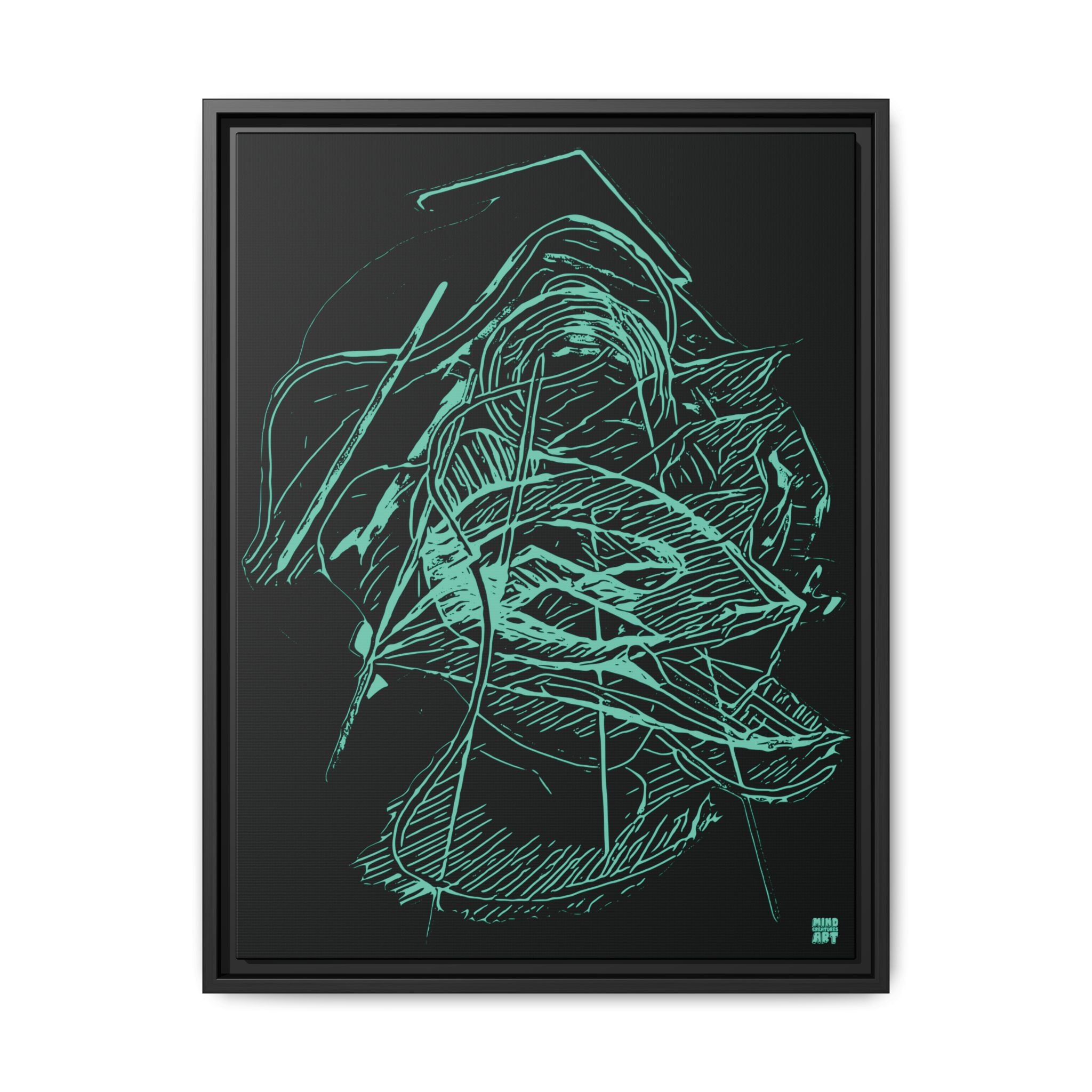 Dive Reflex (Teal, Black Background) Matte Canvas, Framed
