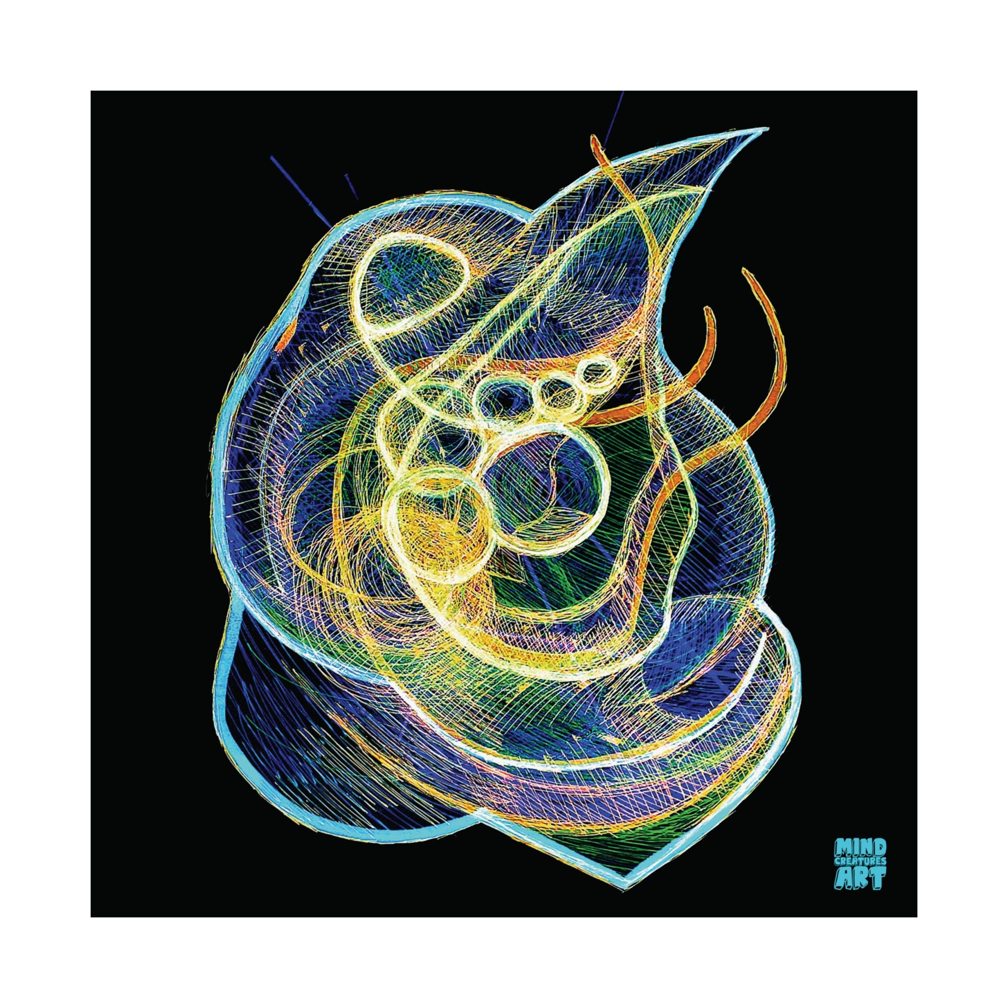 Renewal (Electric Yellow & Blue, Black Background) Matte Poster