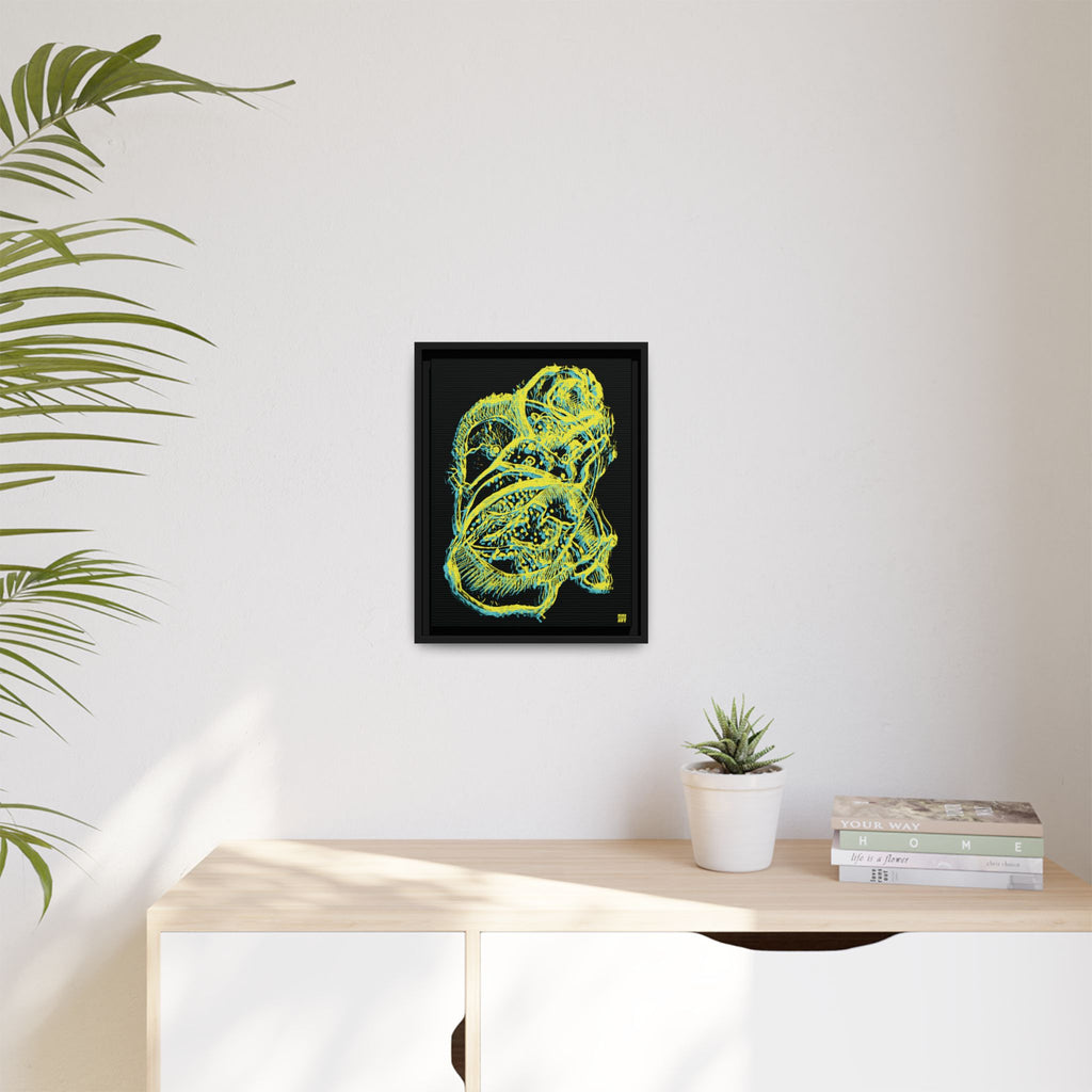 Exploration (Blur, Blue & Yellow, Black Background) Matte Canvas, Framed