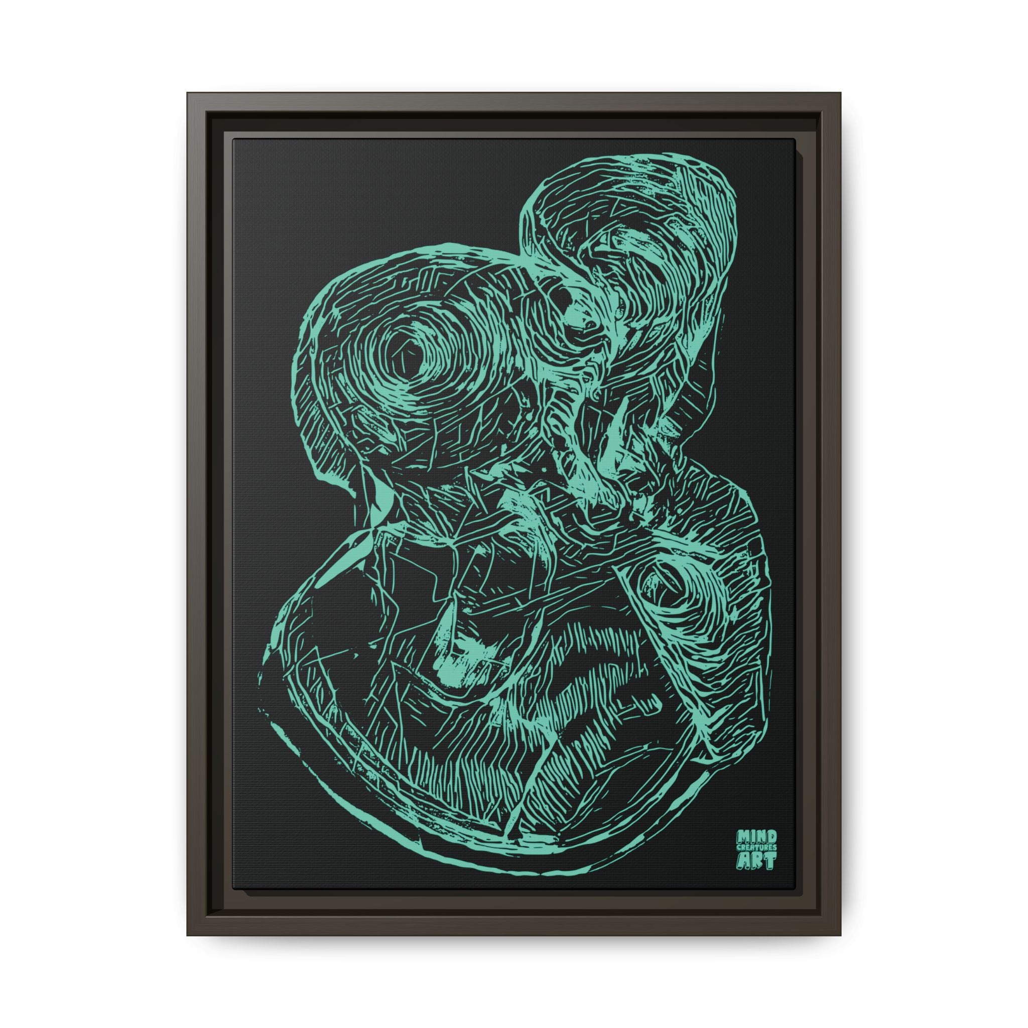 Curiosity (Teal, Black Background) Matte Canvas, Framed