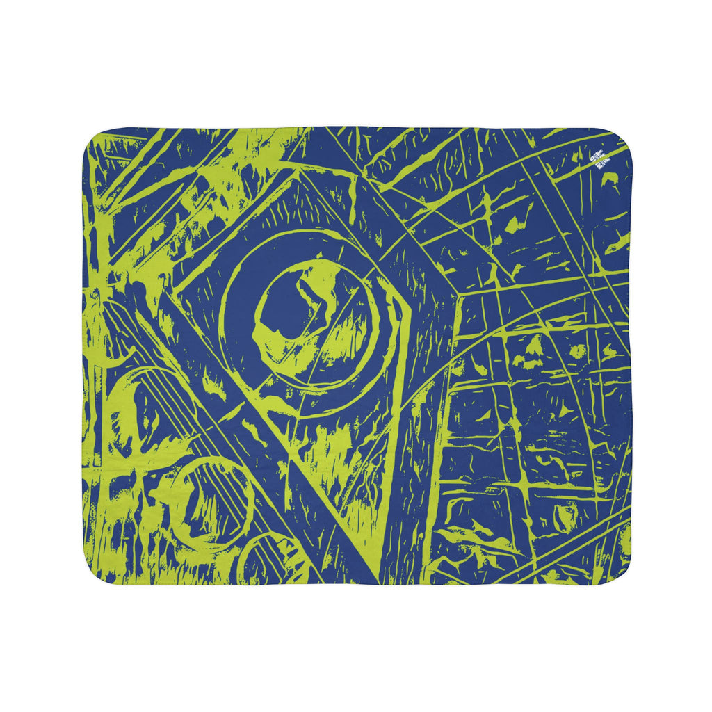 Love (Lime, Dark Blue Background) Fleece Sherpa Blanket