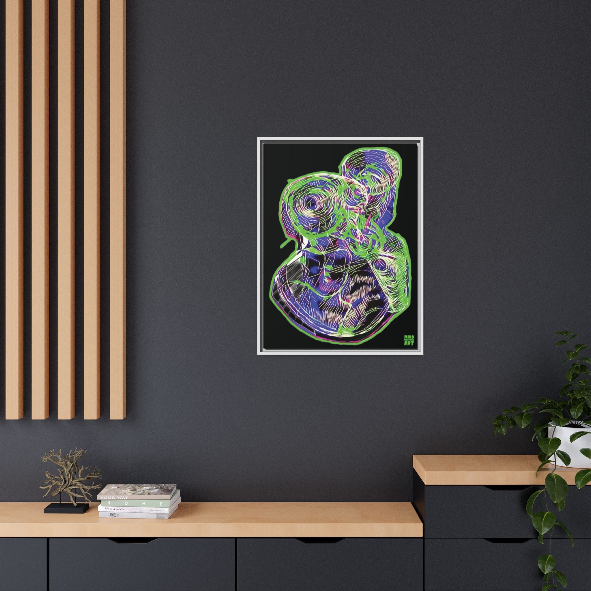 Curiosity (Electric Green, Black Background) Matte Canvas, Framed
