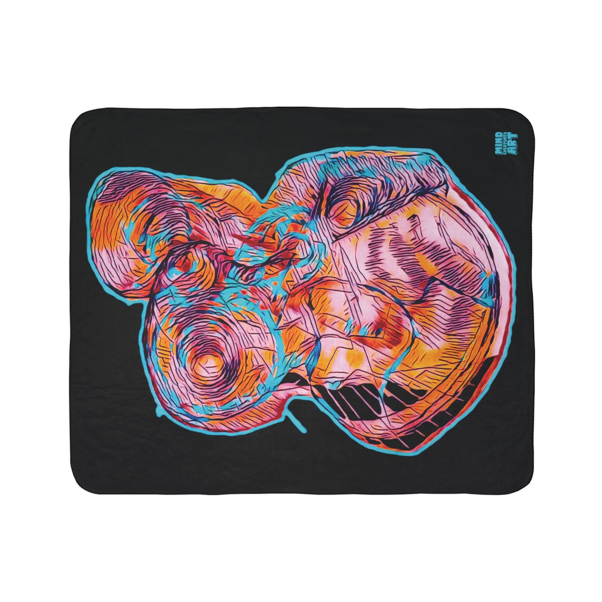 Curiosity (Pink, Black Background) Fleece Sherpa Blanket