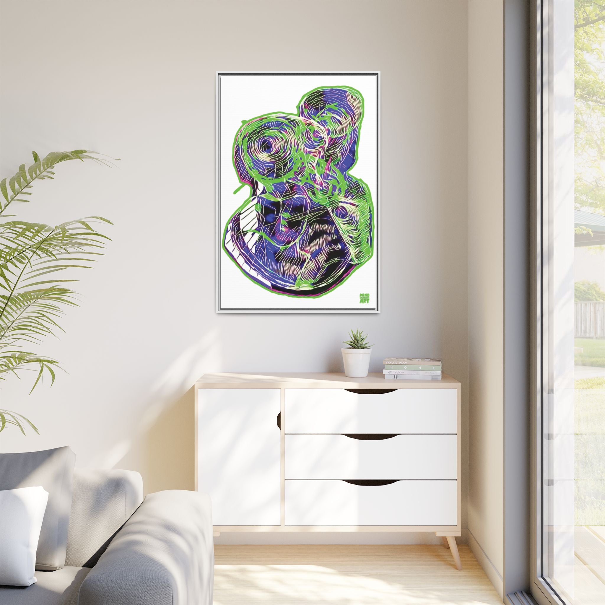 Curiosity (Electric Green, White Background) Matte Canvas, Framed