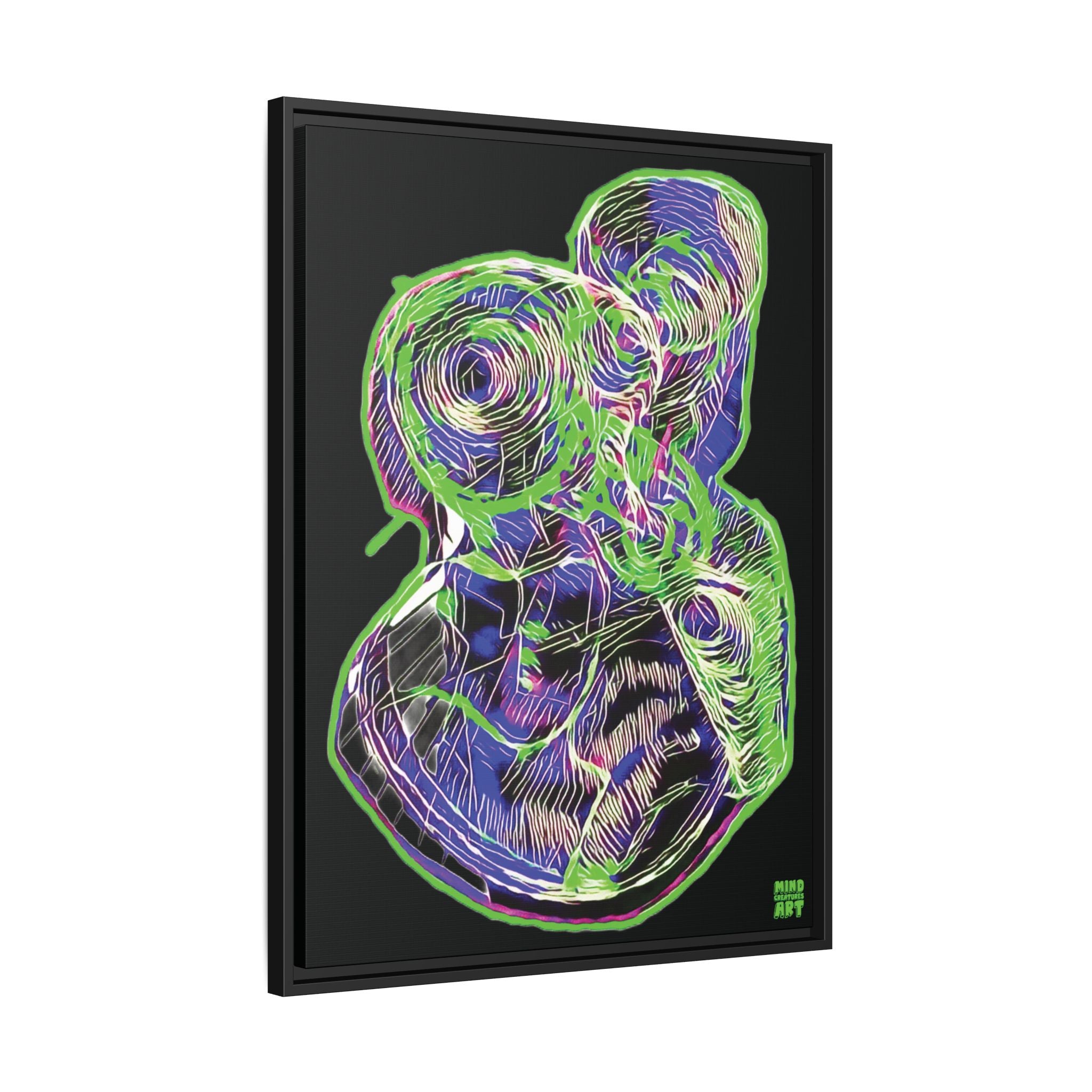 Curiosity (Electric Green, Black Background) Matte Canvas, Framed