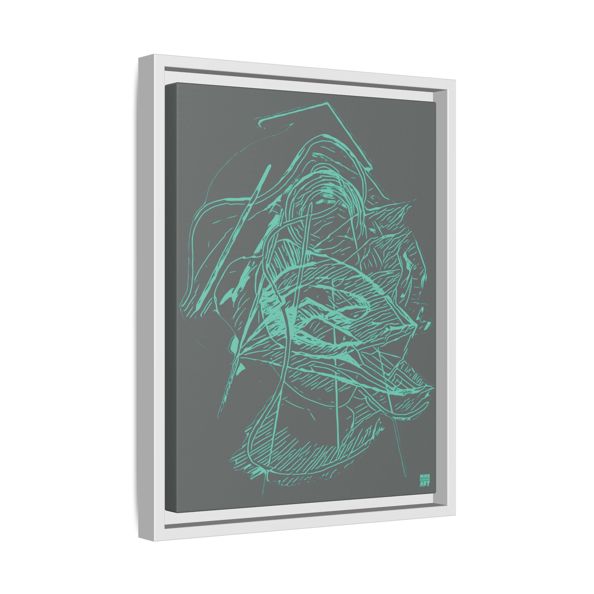 Dive Reflex (Teal, Dark Gray Background) Matte Canvas, Framed