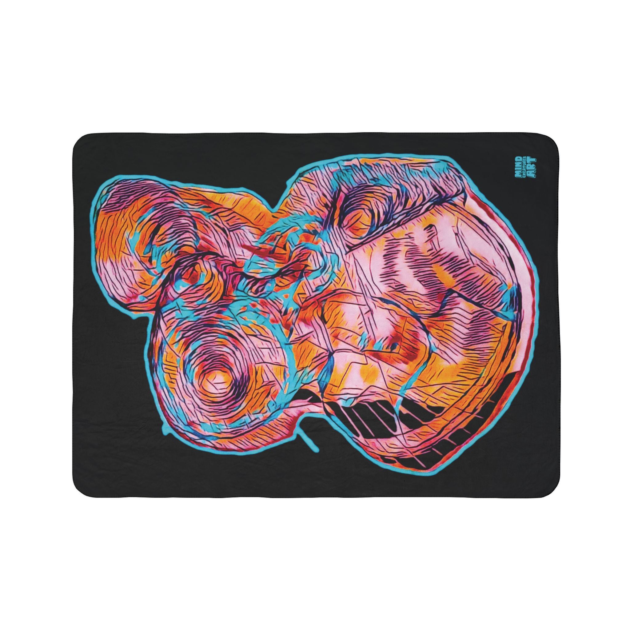 Curiosity (Pink, Black Background) Fleece Sherpa Blanket