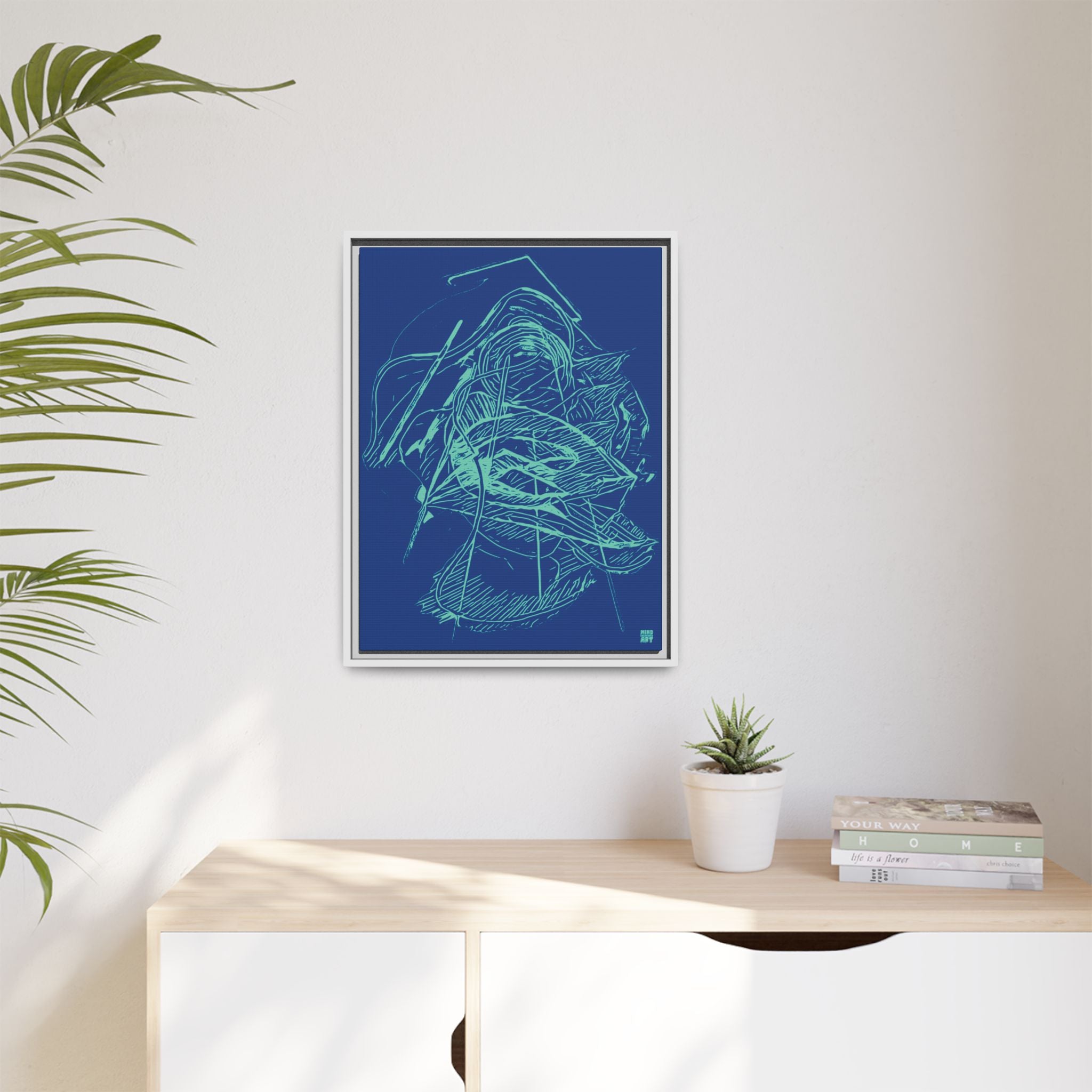 Dive Reflex (Teal, Dark Blue Background) Matte Canvas, Framed
