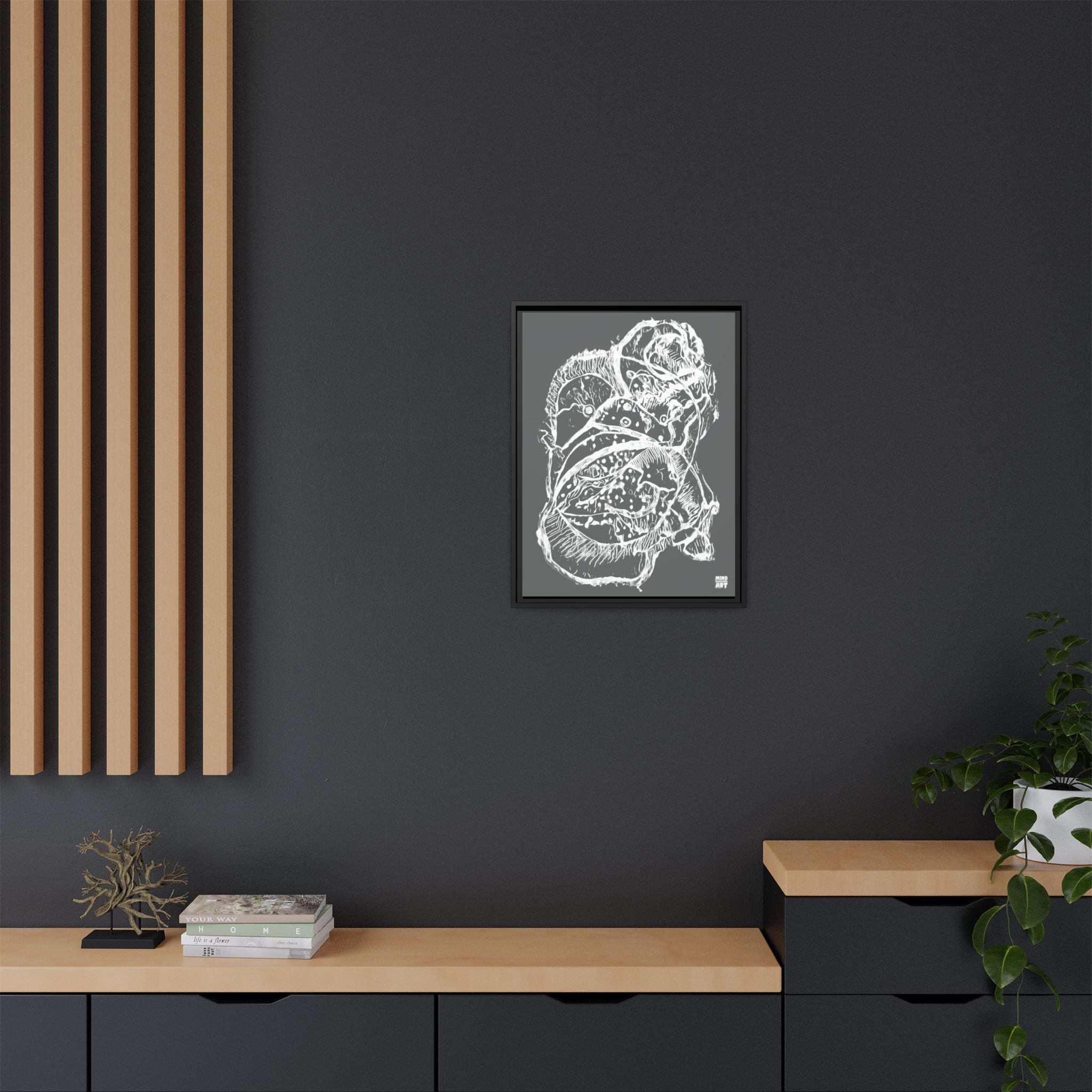 Exploration (White, Dark Gray Background) Matte Canvas, Framed