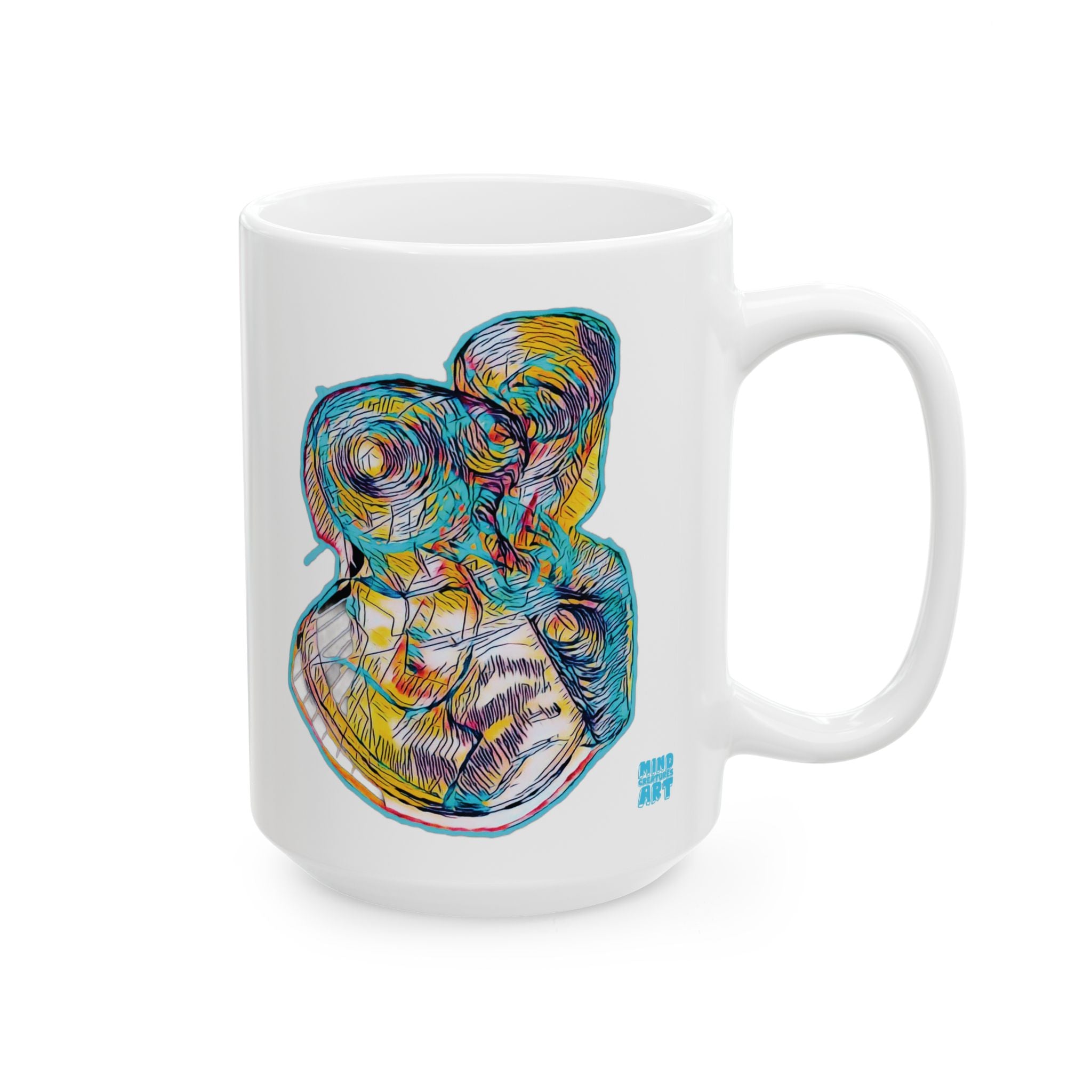 Curiosity (Teal) White Ceramic Mug, (11oz, 15oz)
