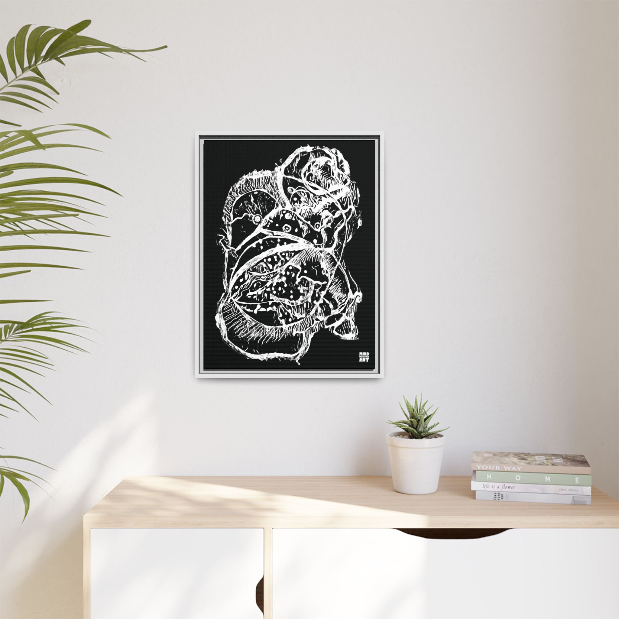 Exploration (White, Black Background) Matte Canvas, Framed