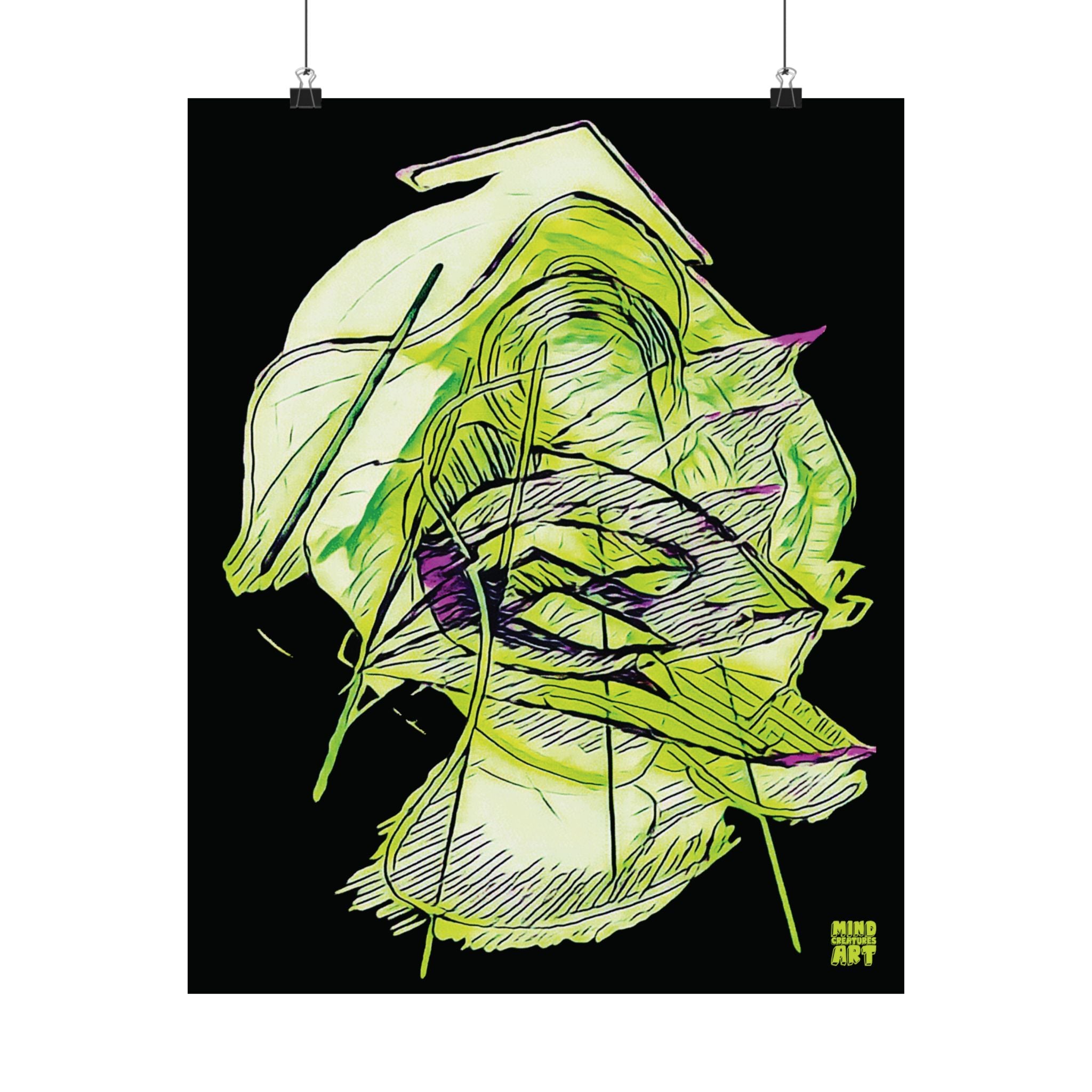 Dive Reflex (Lime, Black Background) Matte Poster