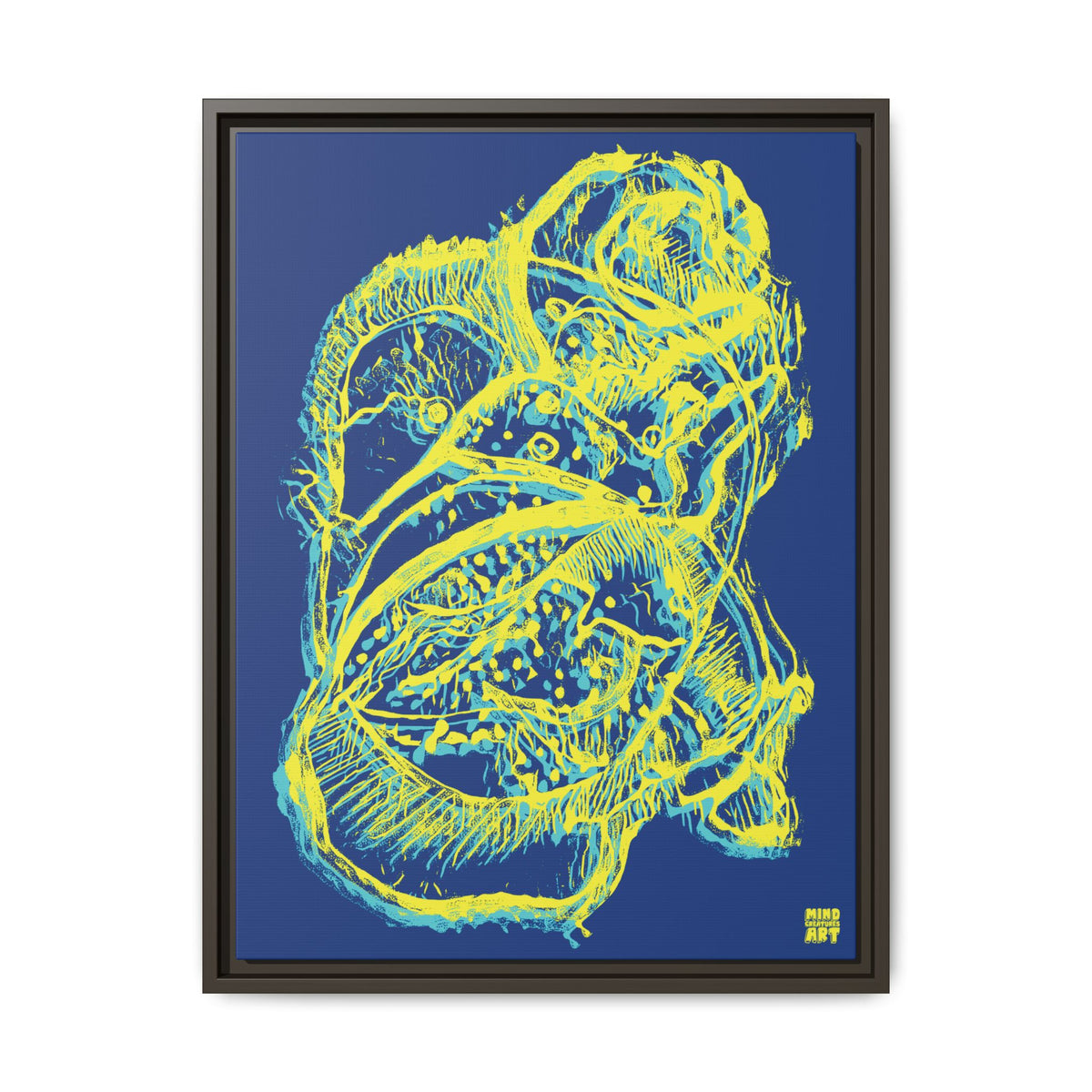 Exploration (Blur, Blue & Yellow, Dark Blue Background) Matte Canvas, Framed