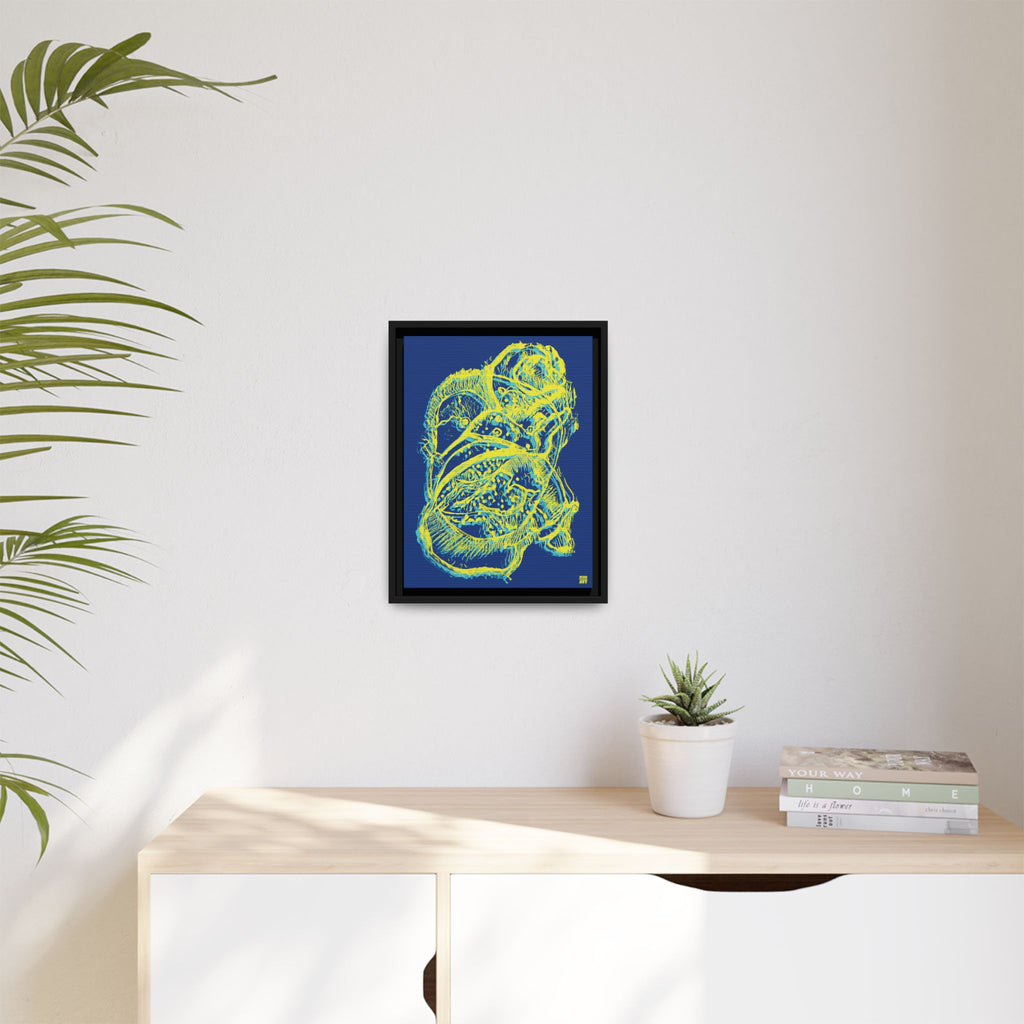 Exploration (Blur, Blue & Yellow, Dark Blue Background) Matte Canvas, Framed