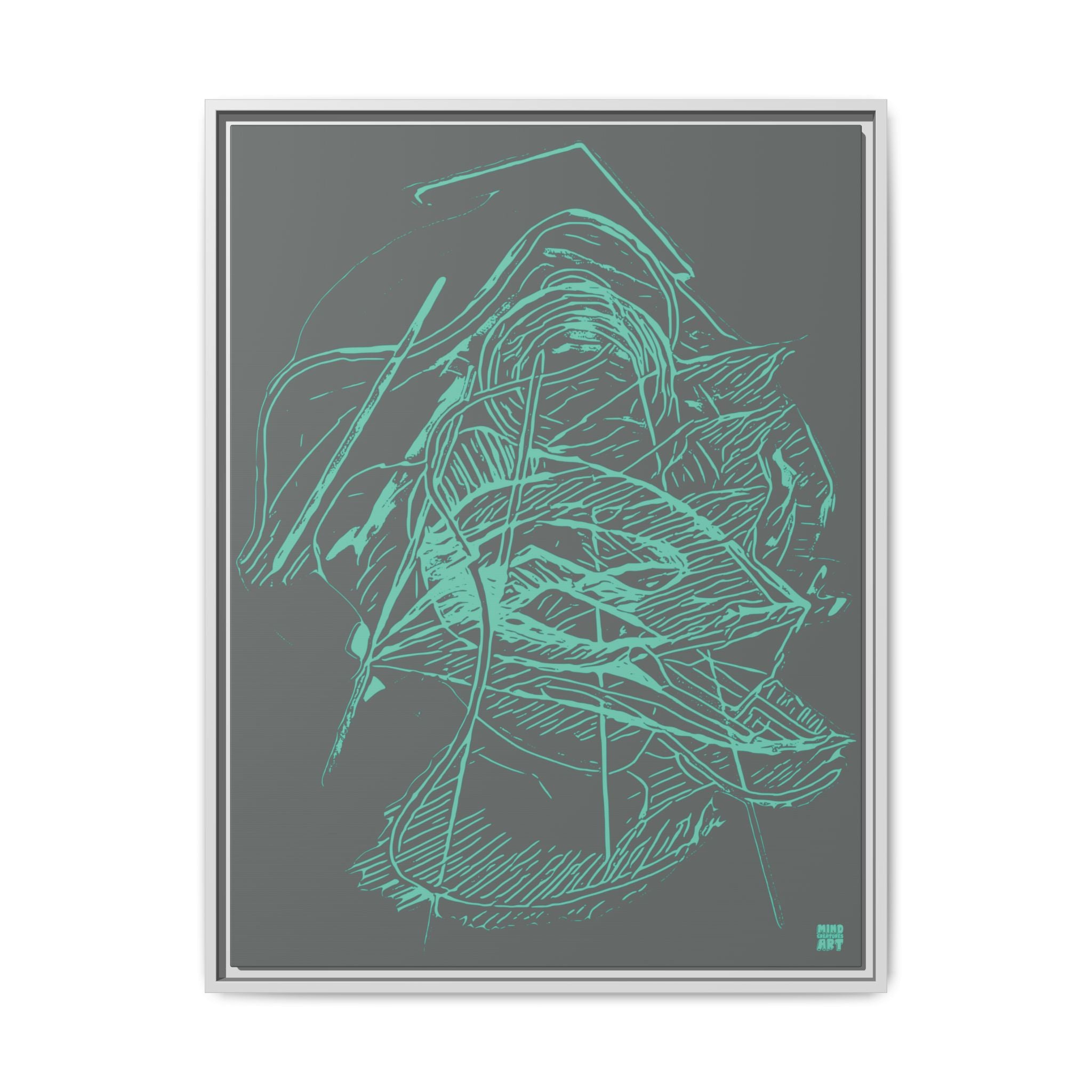 Dive Reflex (Teal, Dark Gray Background) Matte Canvas, Framed