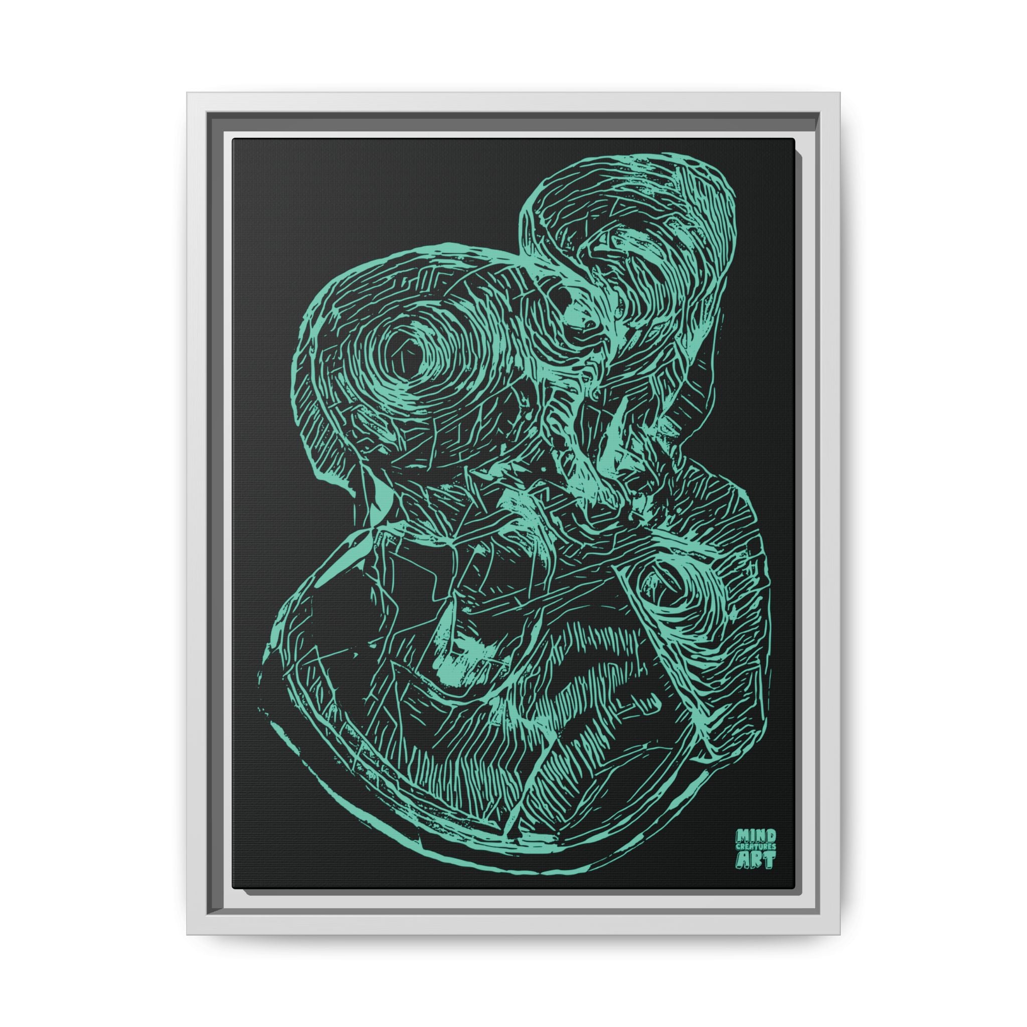 Curiosity (Teal, Black Background) Matte Canvas, Framed