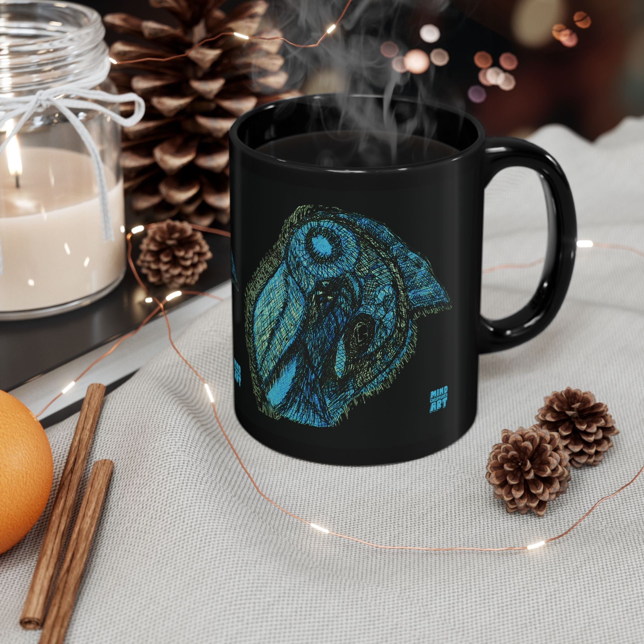 Who Are You? (Teal) Black Ceramic Mug (11oz, 15oz)