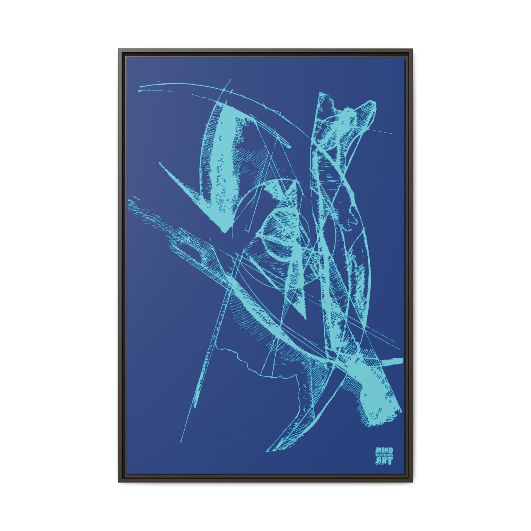 Watching (Aqua, Dark Blue Background) Matte Canvas, Framed