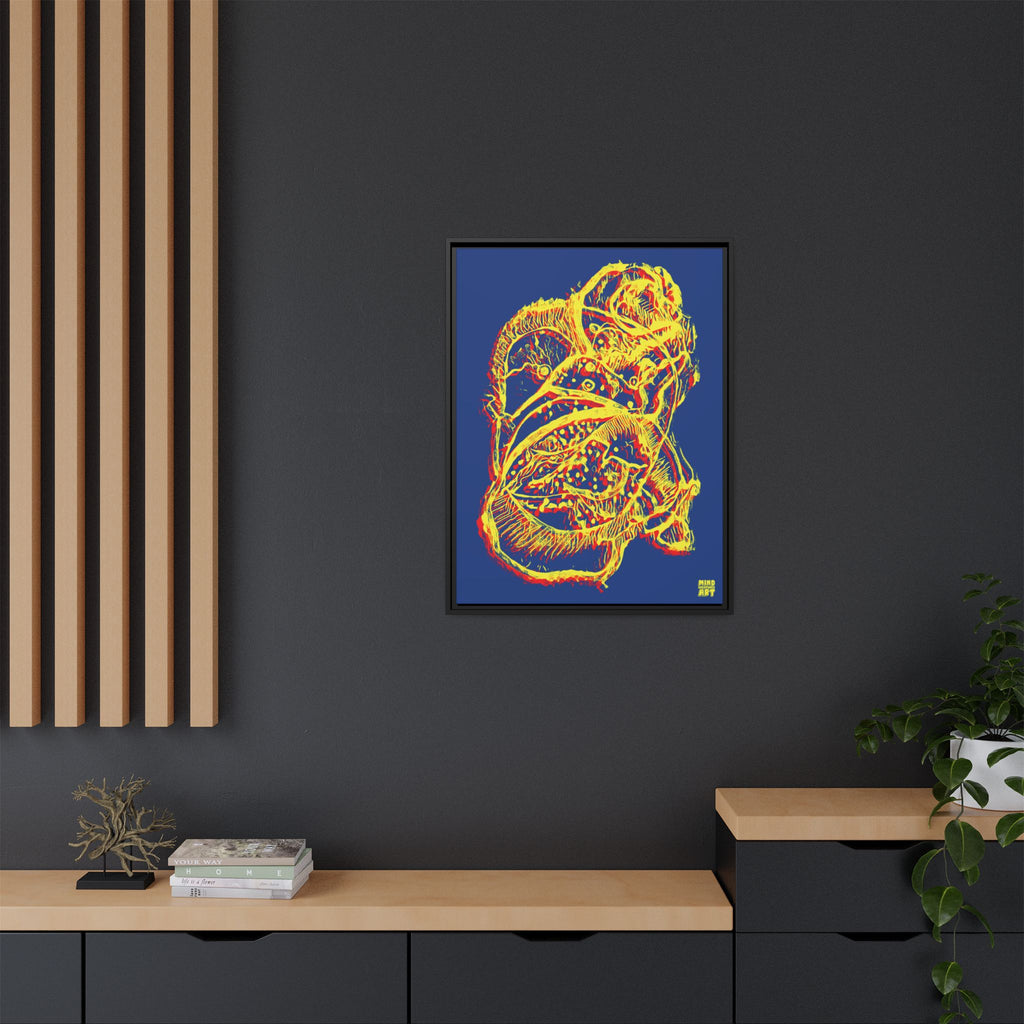 Exploration (Blur, Red & Yellow, Dark Blue Background) Matte Canvas, Framed