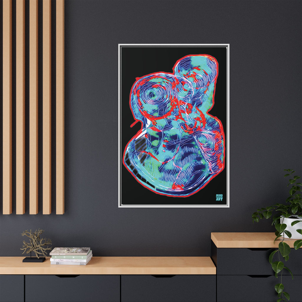 Curiosity (Red & Teal), Black Background) Matte Canvas, Framed