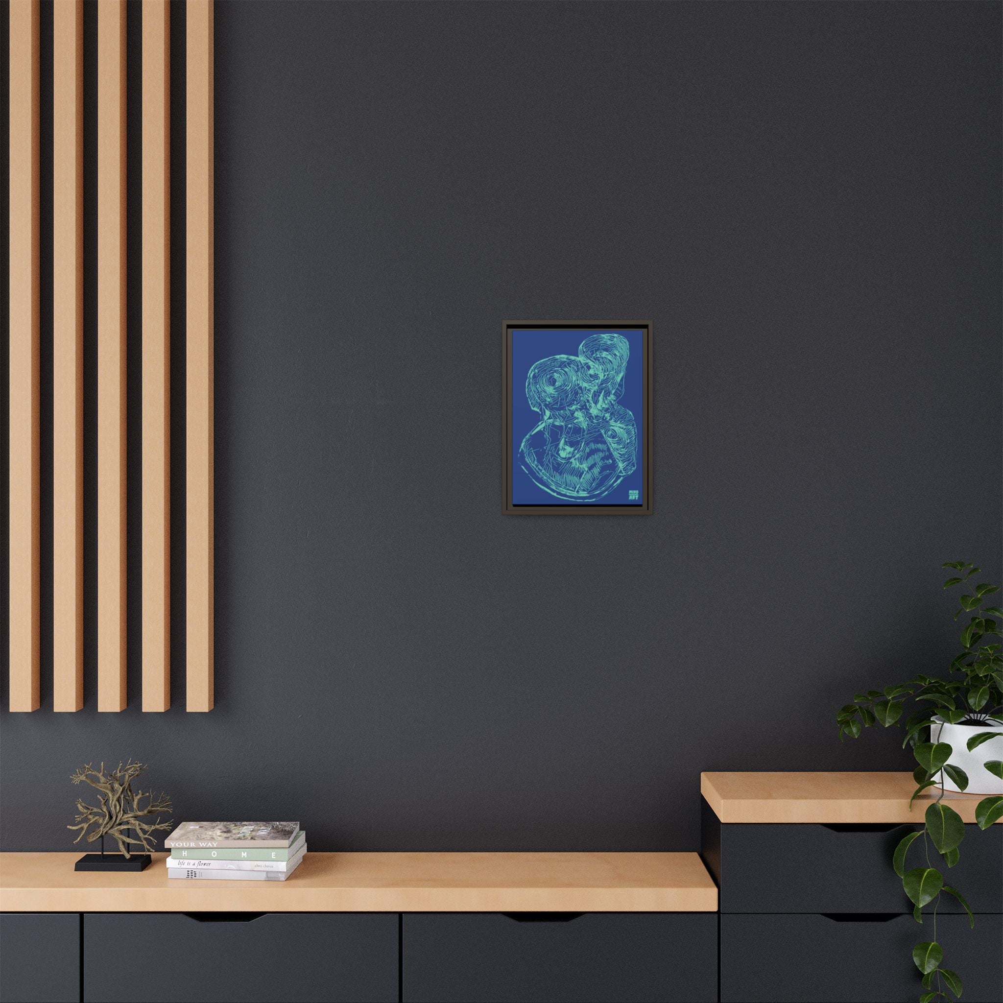 Curiosity (Teal, Dark Blue Background) Matte Canvas, Framed
