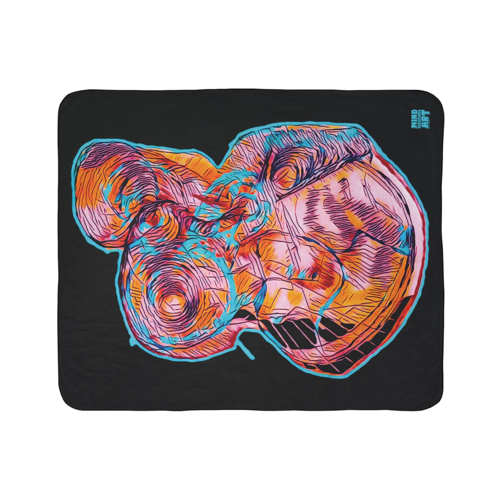 Curiosity (Pink, Black Background) Fleece Sherpa Blanket