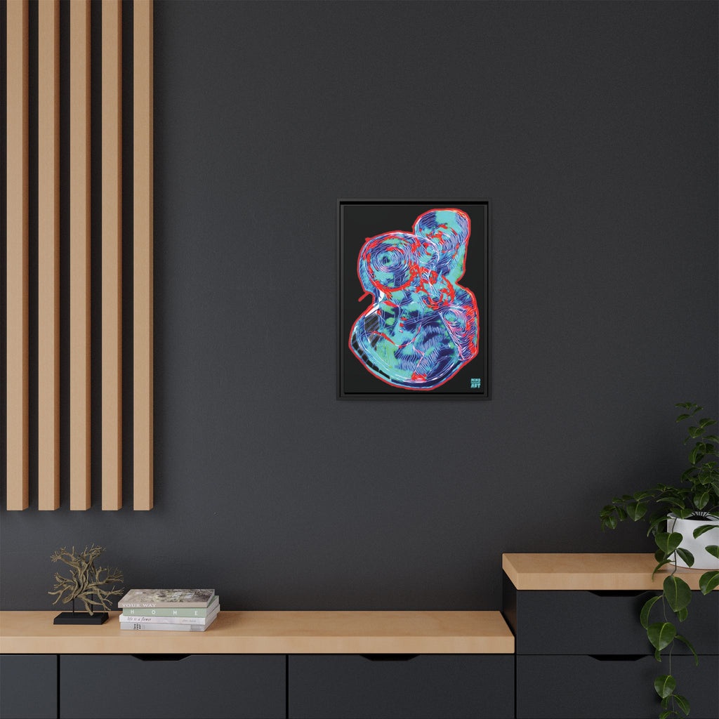 Curiosity (Red & Teal), Black Background) Matte Canvas, Framed