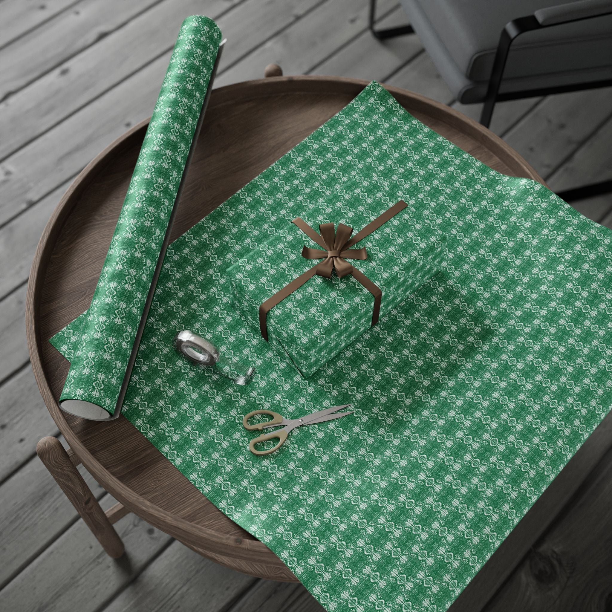 Love (White, Green Background) Heavy Wrapping Paper