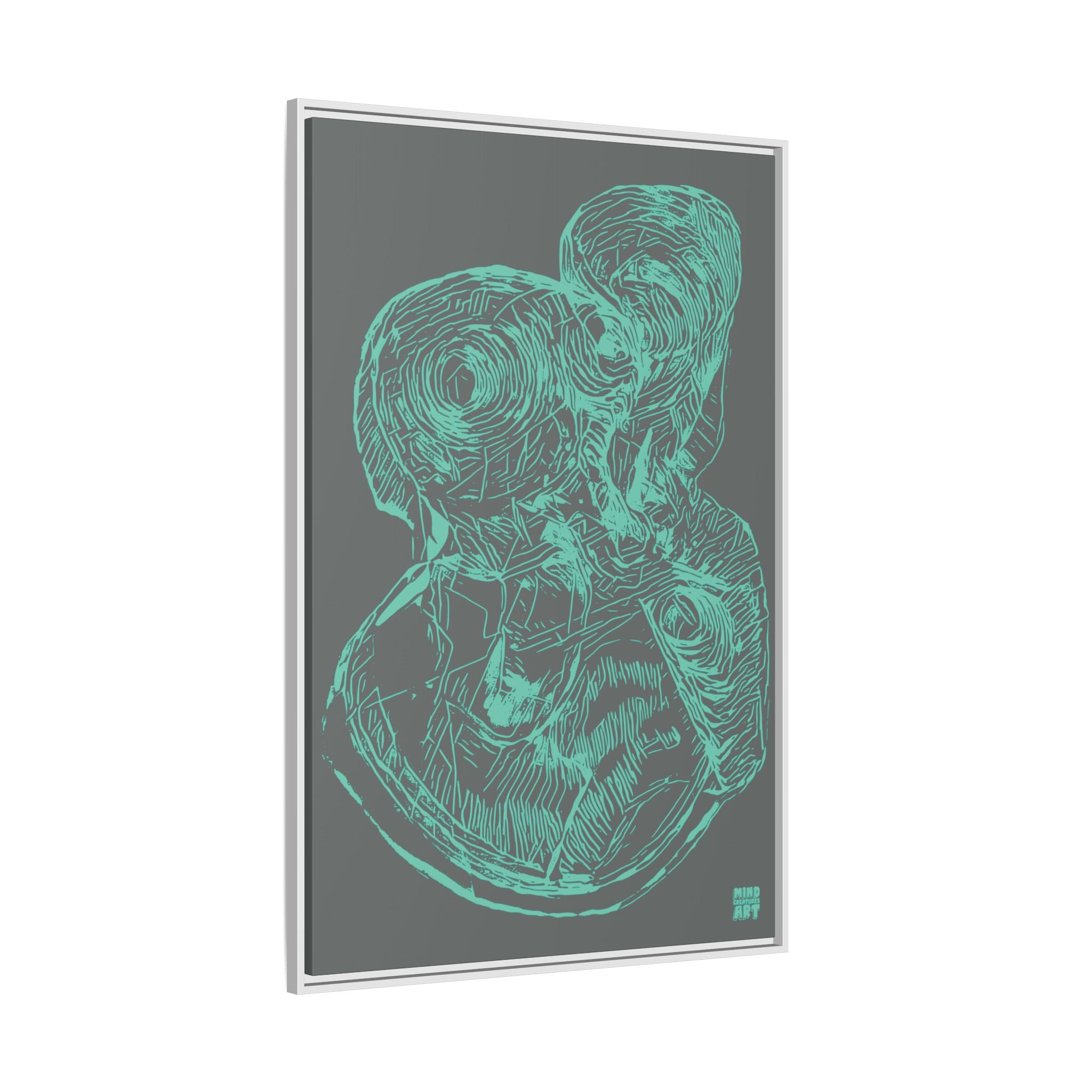 Curiosity (Teal, Dark Gray Background) Matte Canvas, Framed